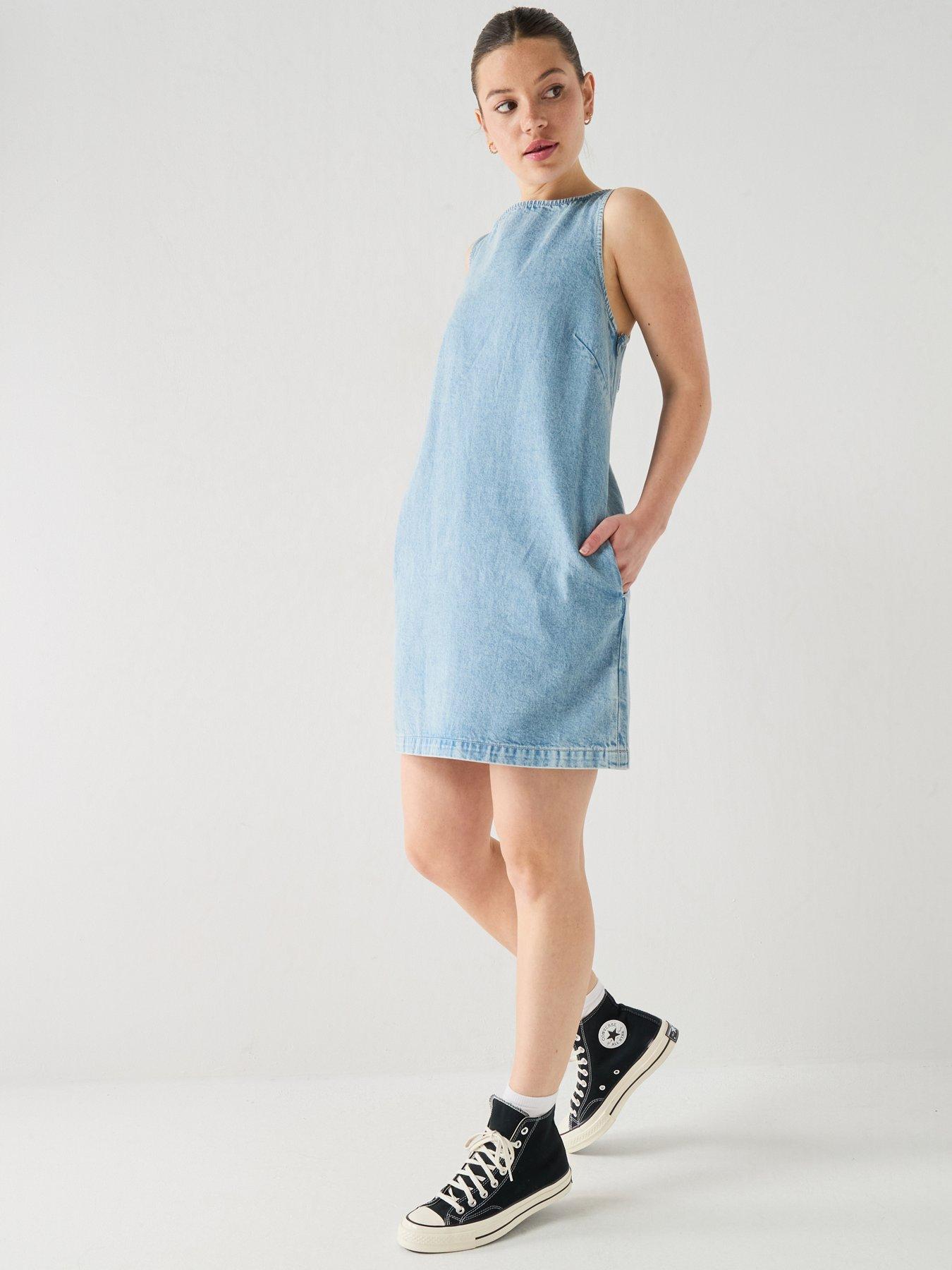Calvin Klein Jeans V-Neck Denim Shift Dress - CK Aquatic