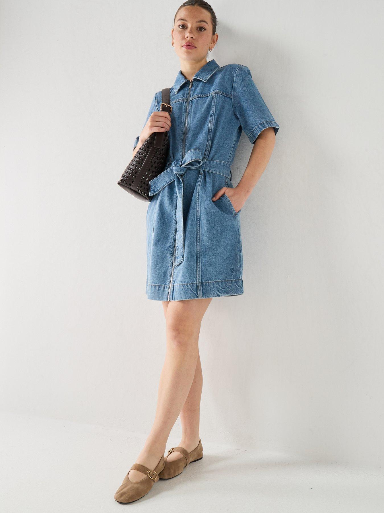 Image 3 of 5 of Calvin Klein Jeans Jeans Belted Denim Shirt Dress - Blue