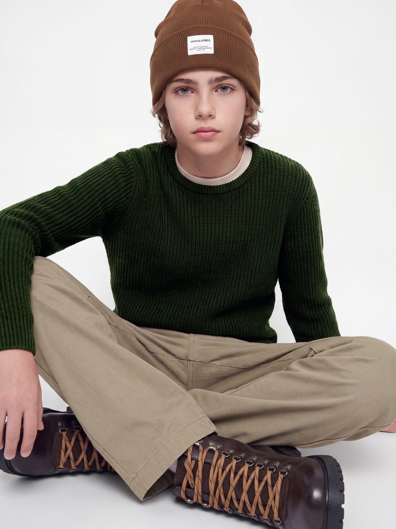 Image 1 of 4 of Jack & Jones Junior Jack &amp; Jones Junior Boys Ribbed Crew Neck Knitted Jumper - Green