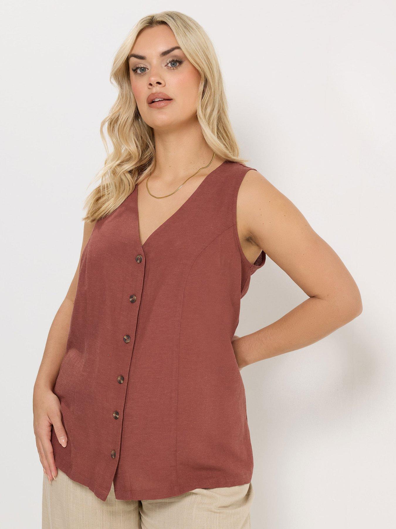 Image 1 of 5 of Yours Curve Linen Waistcoat Vest - Rust