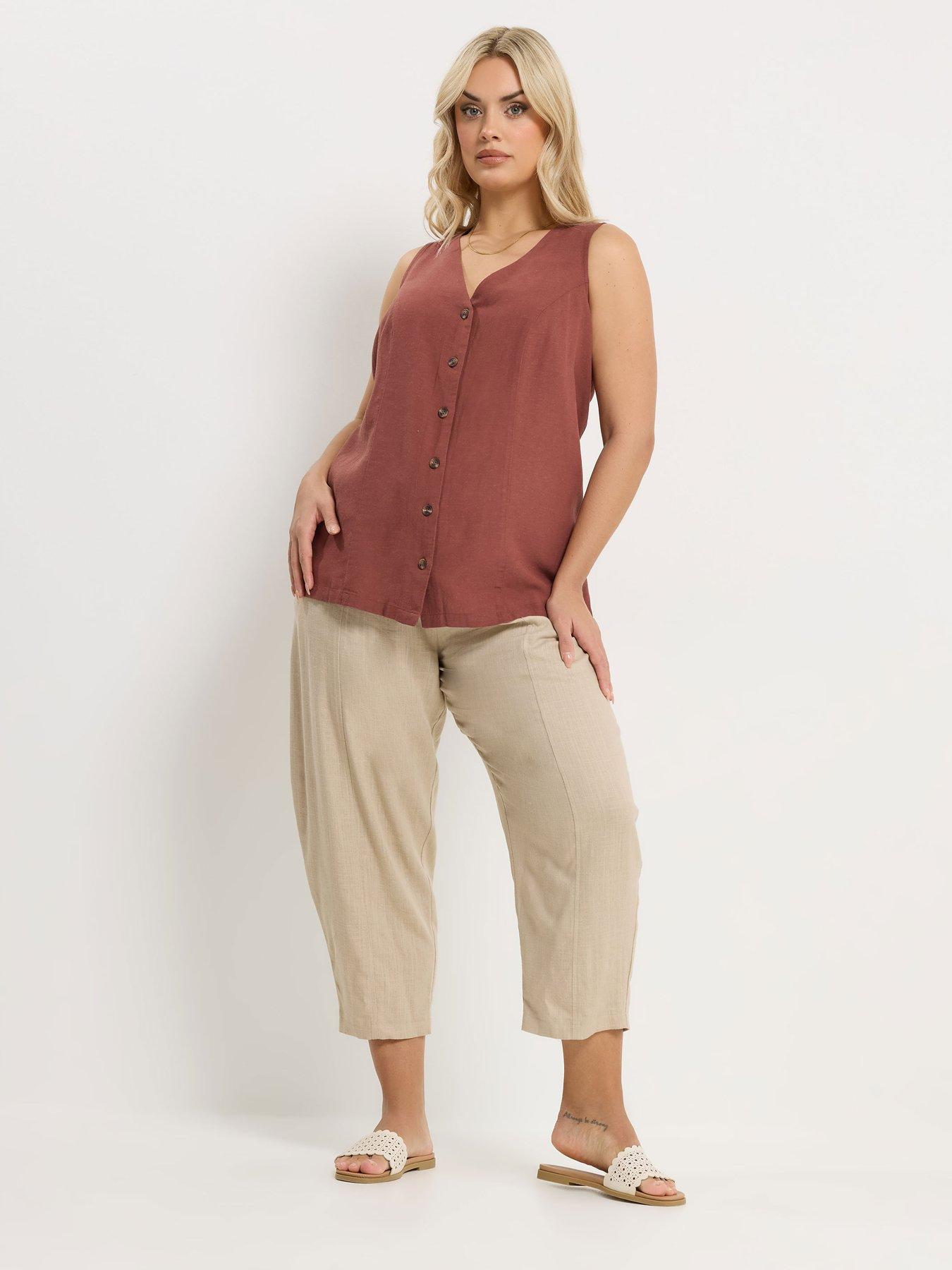 Image 3 of 5 of Yours Curve Linen Waistcoat Vest - Rust