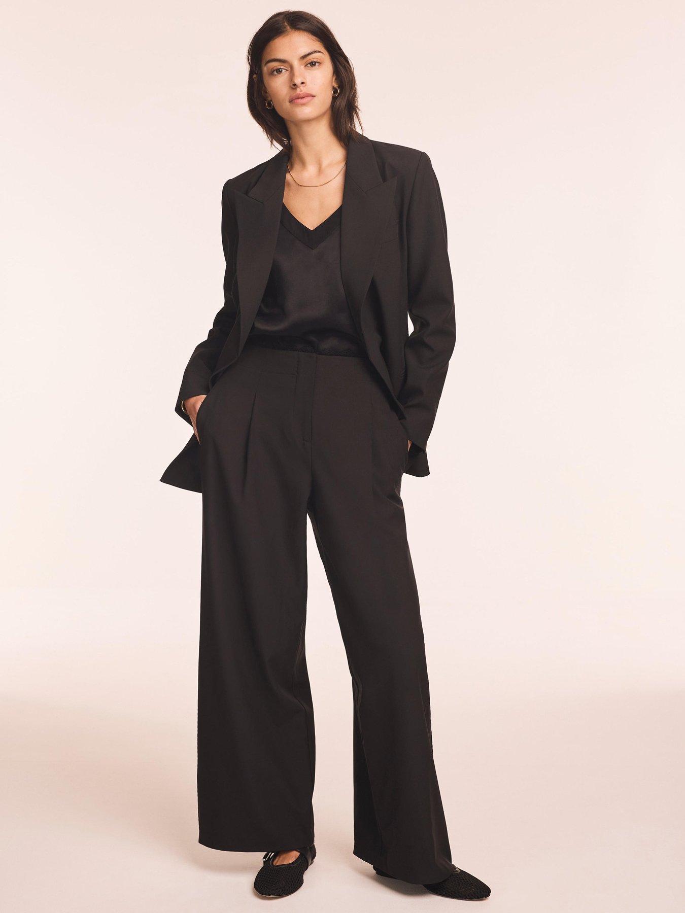 Mint Velvet Lace Trim Wide Trouser - Black