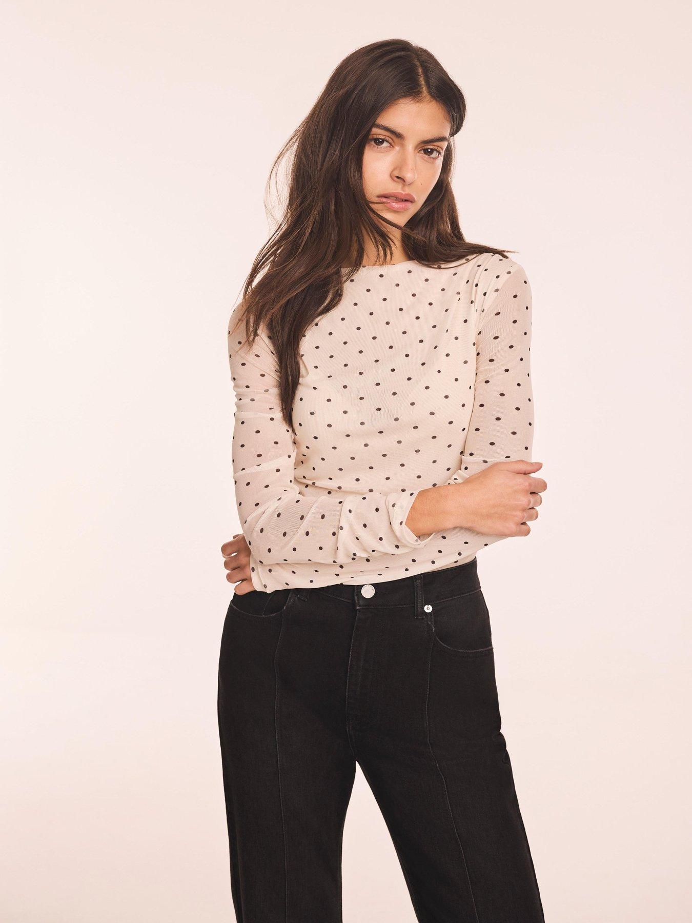 Image 2 of 6 of Mint Velvet Spot Print Mesh Top - Cream