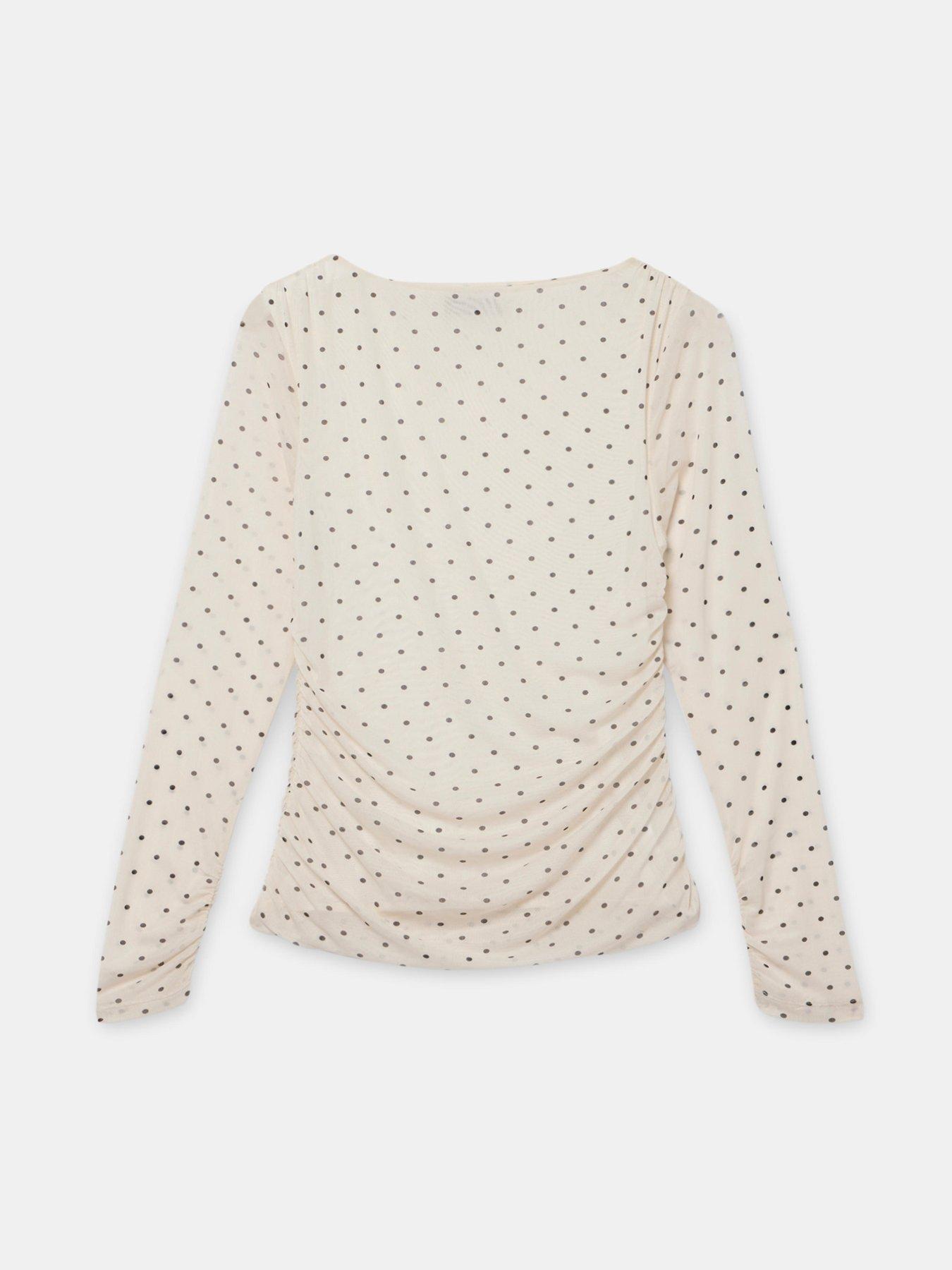 Image 5 of 6 of Mint Velvet Spot Print Mesh Top - Cream