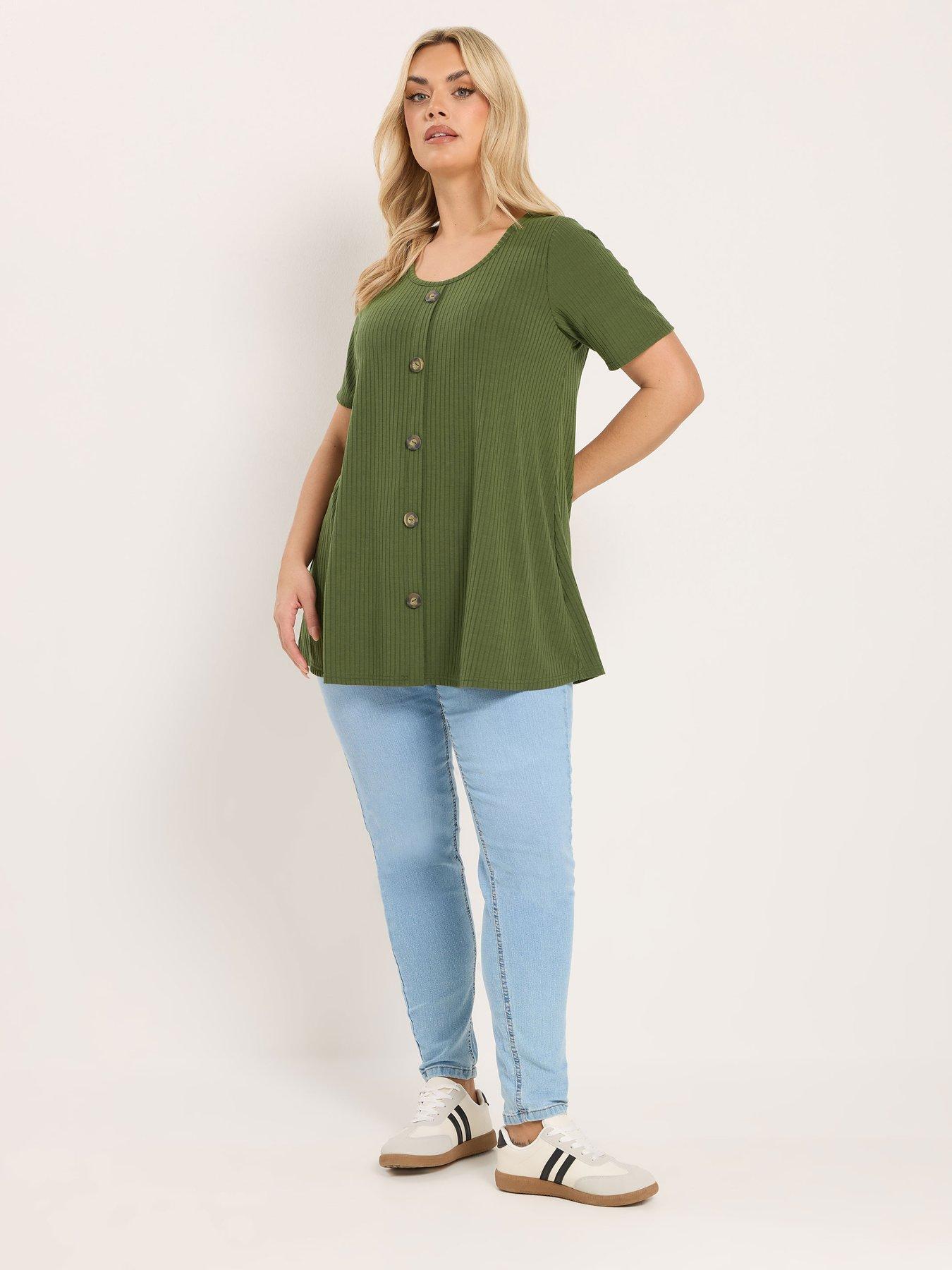  image of yours-curve-button-front-swing-t-shirt-green