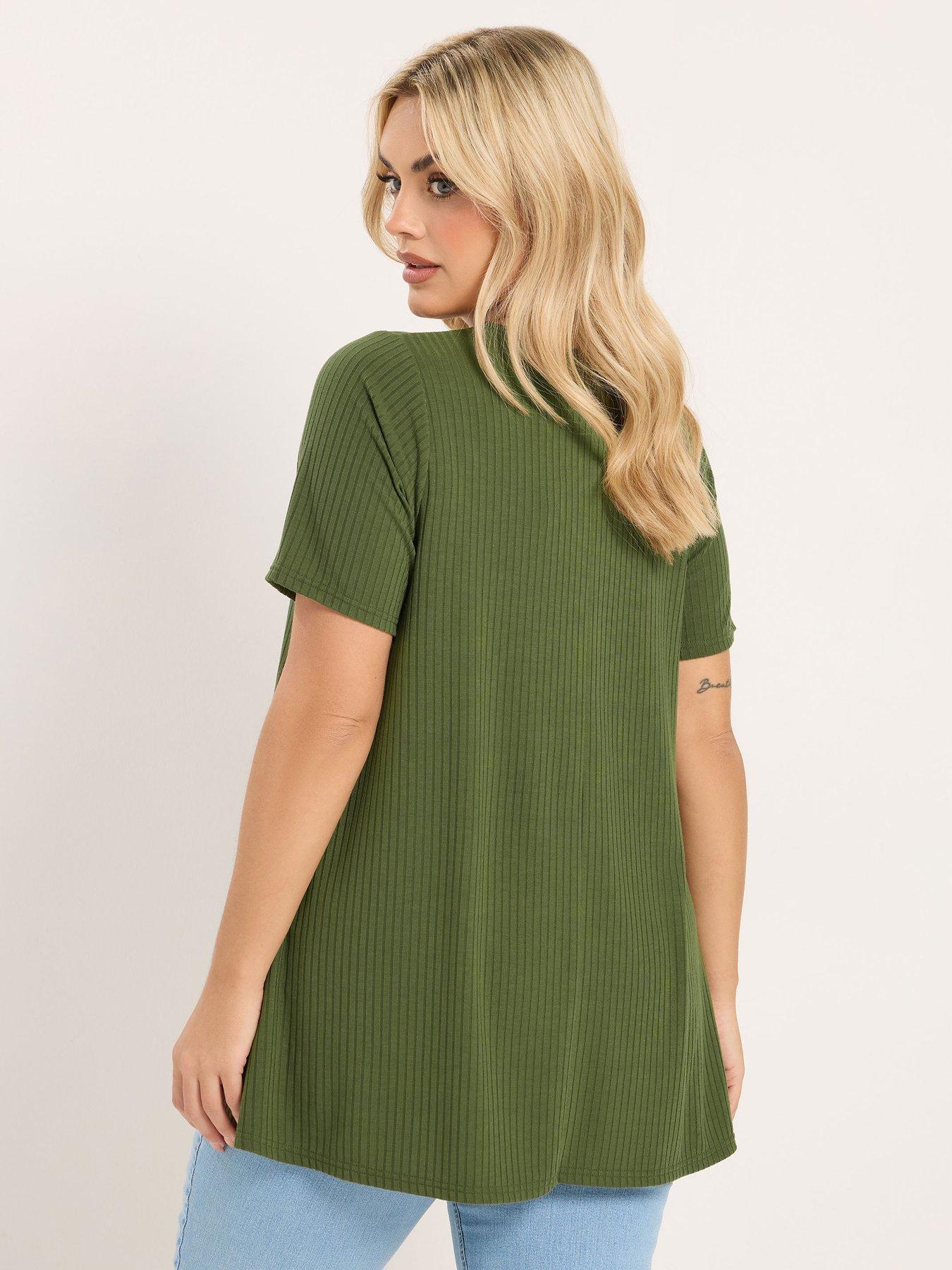  image of yours-curve-button-front-swing-t-shirt-green