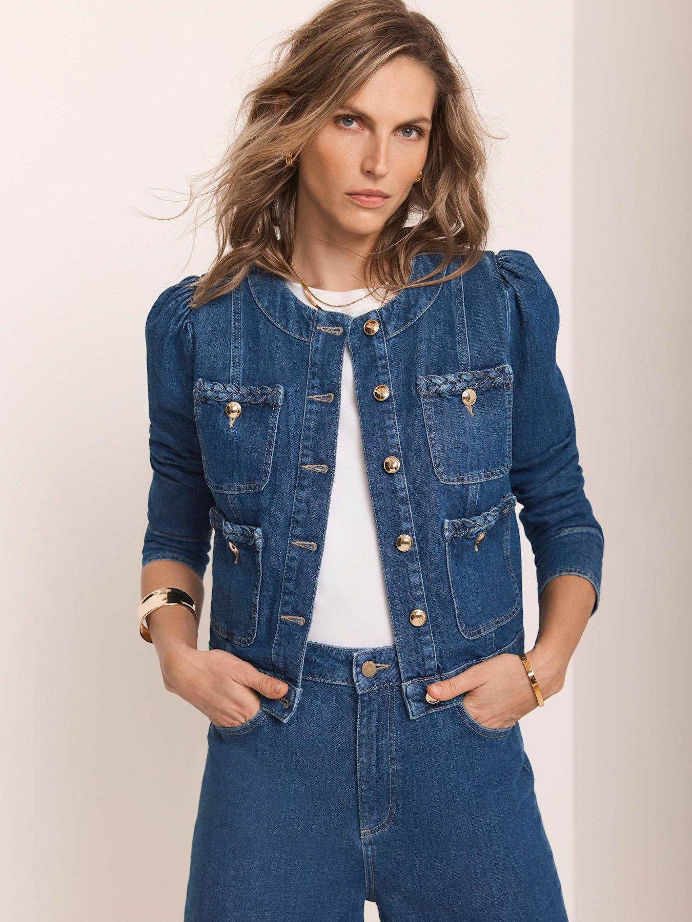 Mint Velvet Plait Denim Jacket - Blue