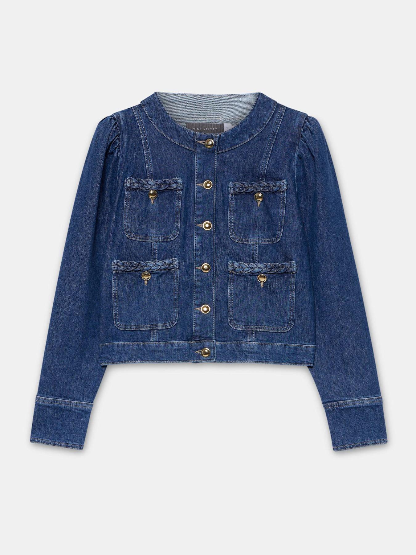  image of mint-velvet-plait-denim-jacket-blue