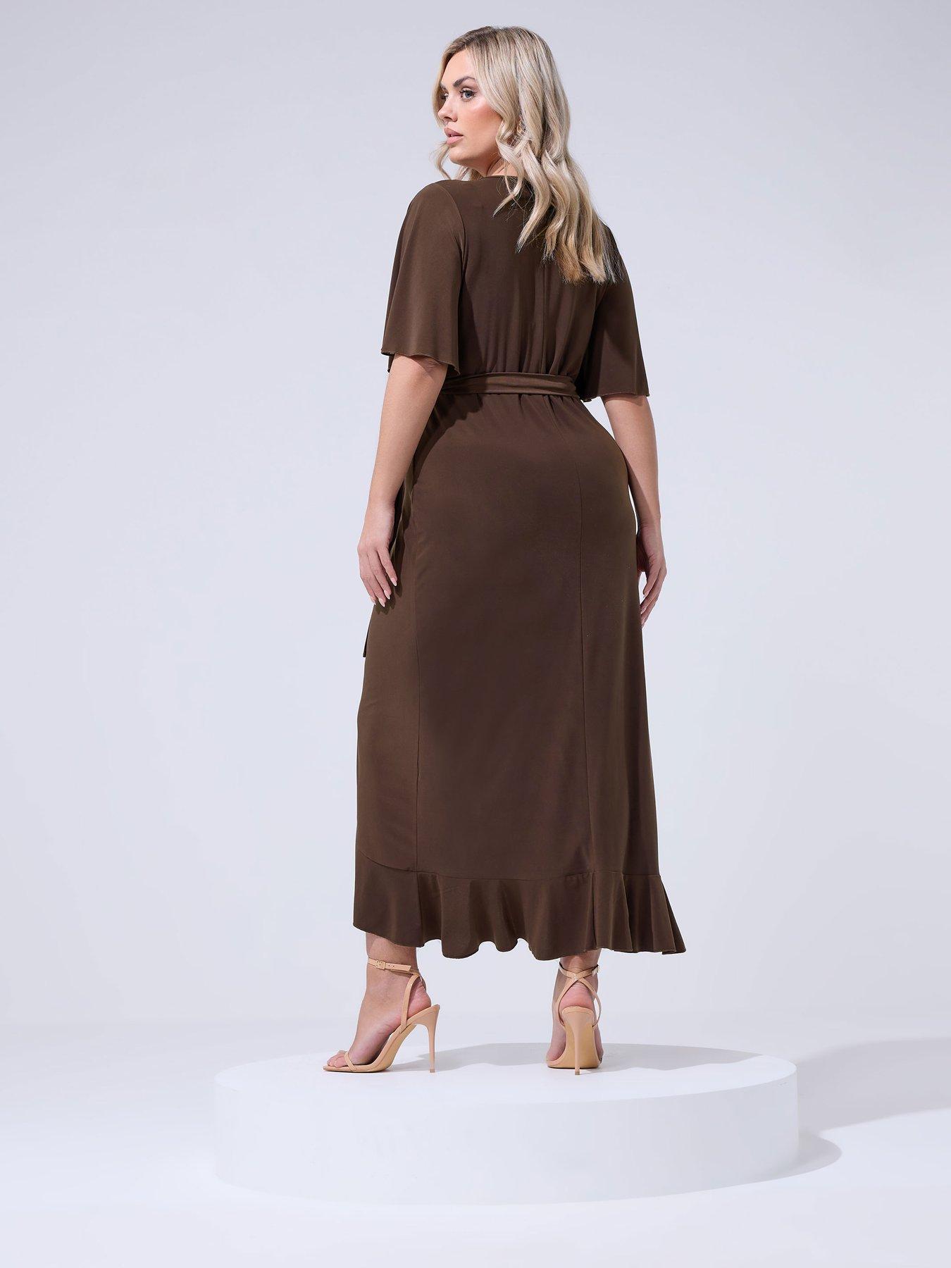 linen midi dress brown Gigi Wrap Dress in Matte Satin – Draper James main image 1