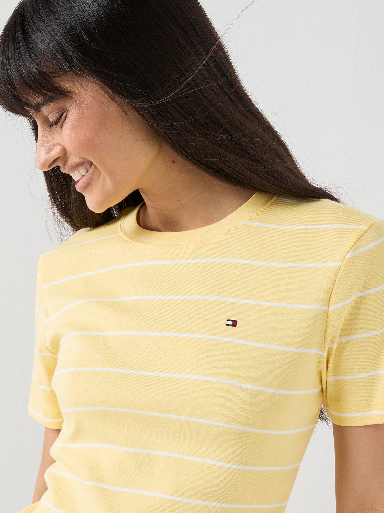 Image 4 of 5 of Tommy Hilfiger Flag Embroidery Slim Crew Neck T-shirt - Cream