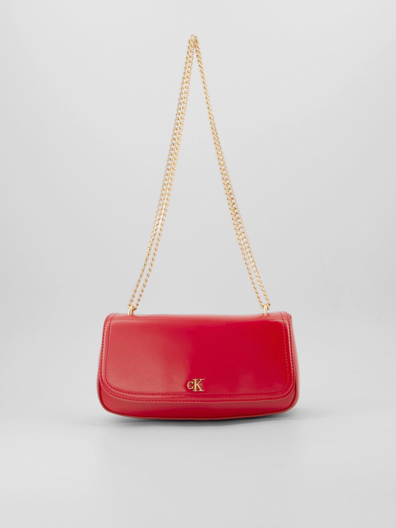 Image 1 of 6 of Calvin Klein Monogram Chain Strap Convertible Crossbody Bag - Red