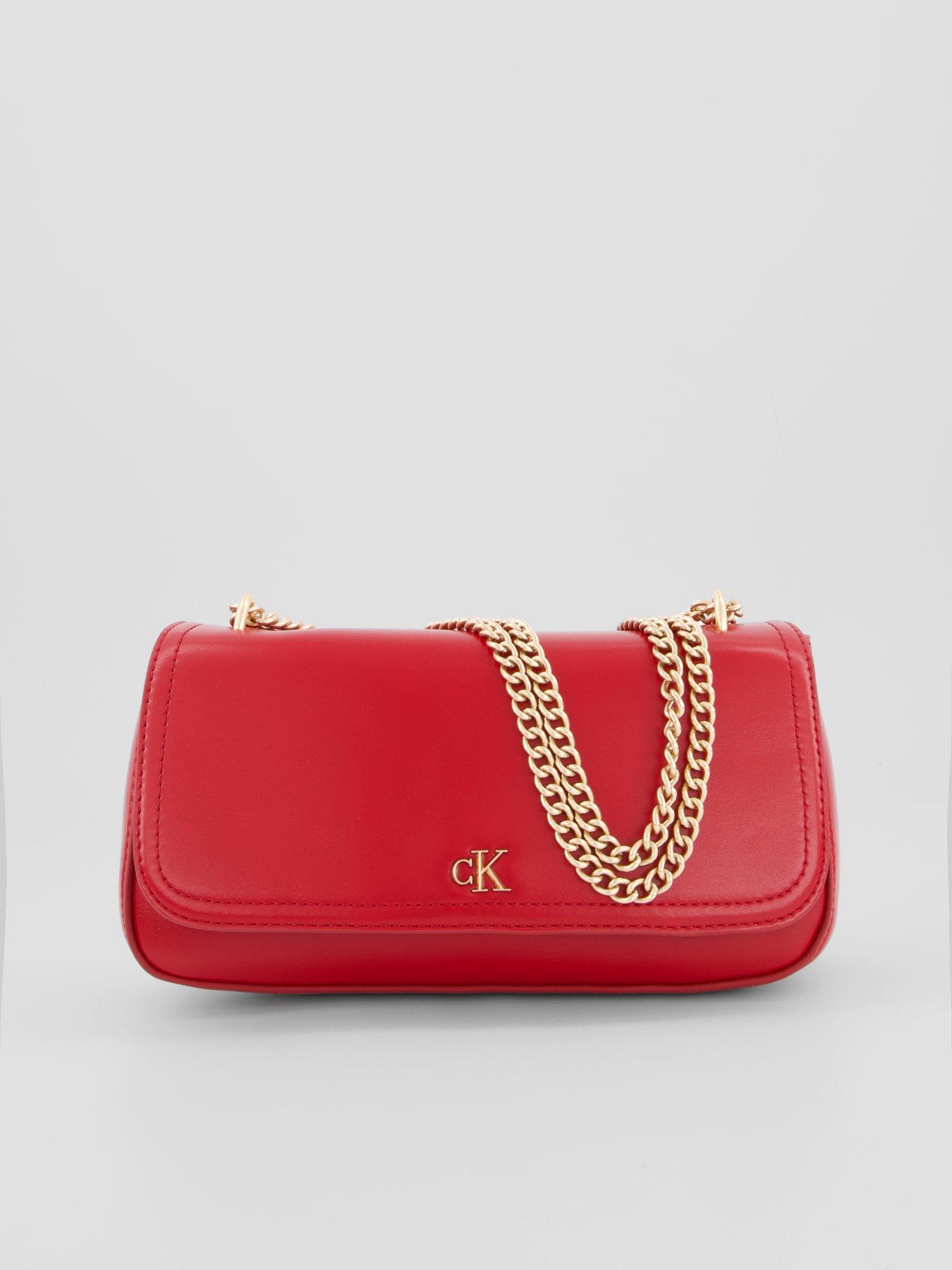 Image 2 of 6 of Calvin Klein Monogram Chain Strap Convertible Crossbody Bag - Red