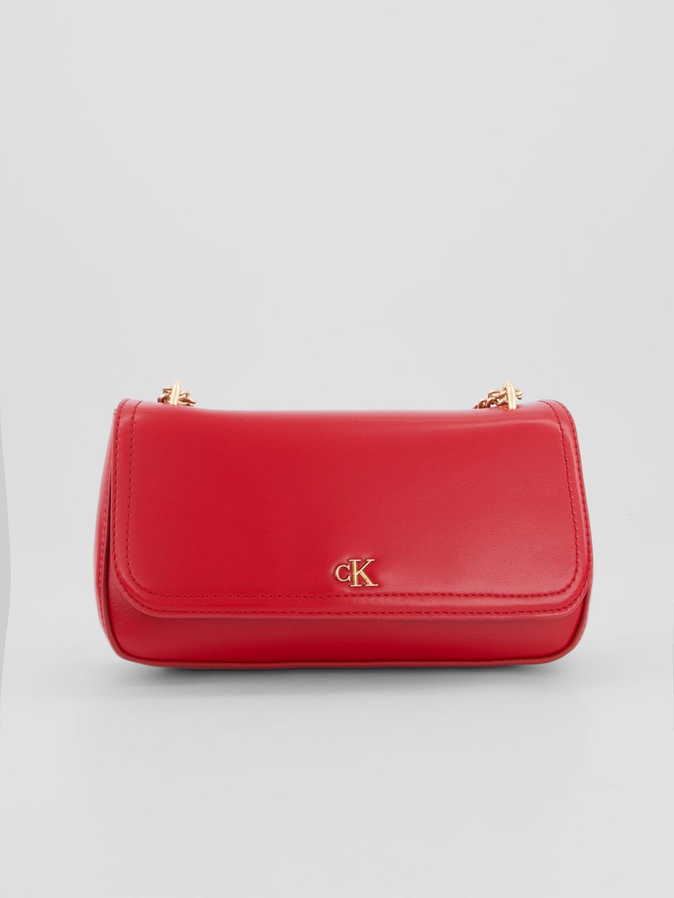 Image 3 of 6 of Calvin Klein Monogram Chain Strap Convertible Crossbody Bag - Red