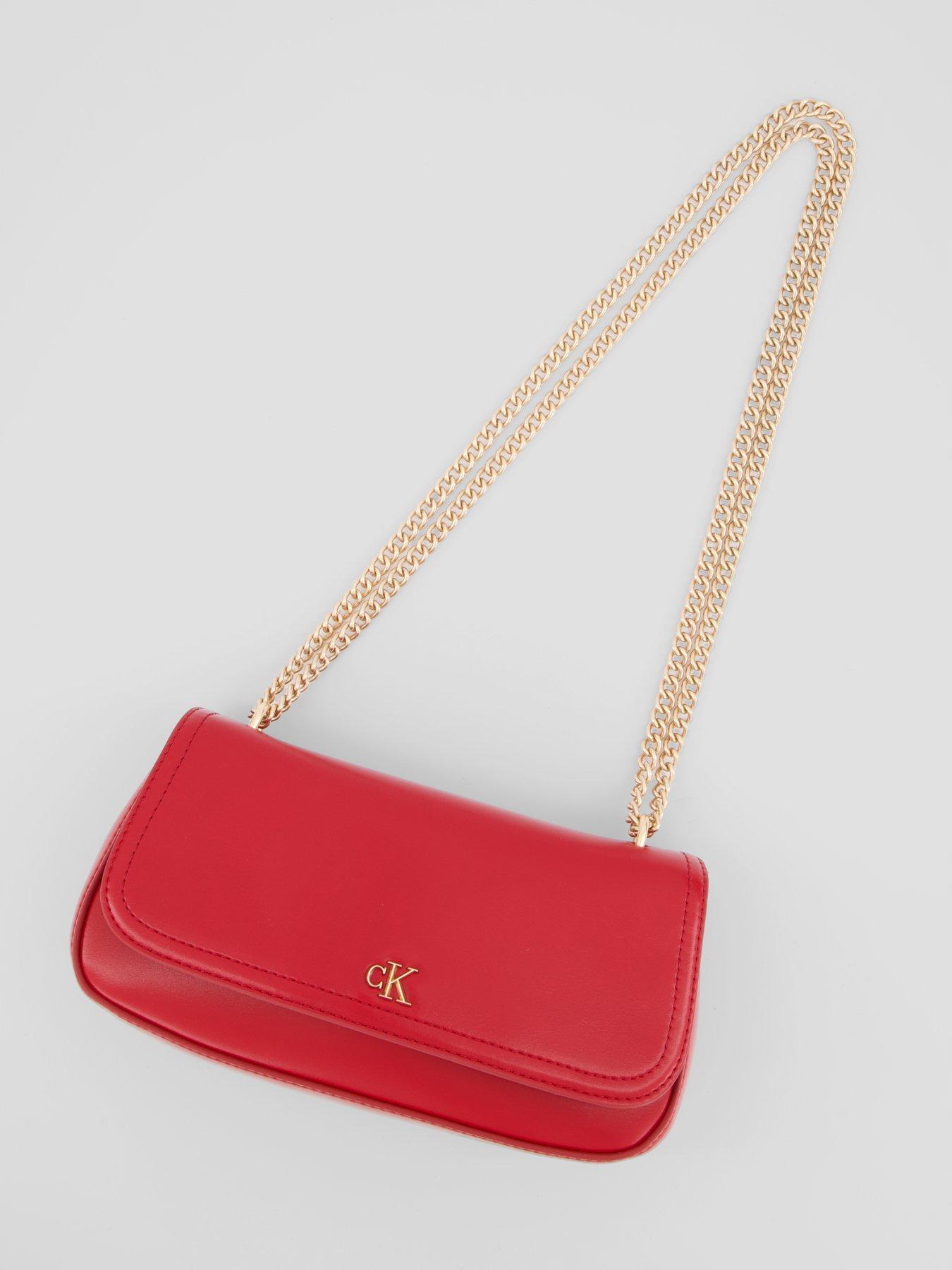 Image 4 of 6 of Calvin Klein Monogram Chain Strap Convertible Crossbody Bag - Red