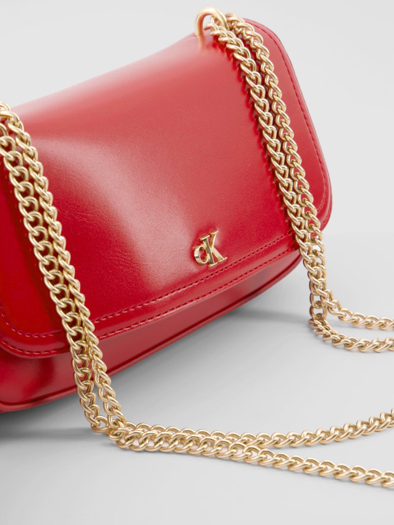 Image 5 of 6 of Calvin Klein Monogram Chain Strap Convertible Crossbody Bag - Red