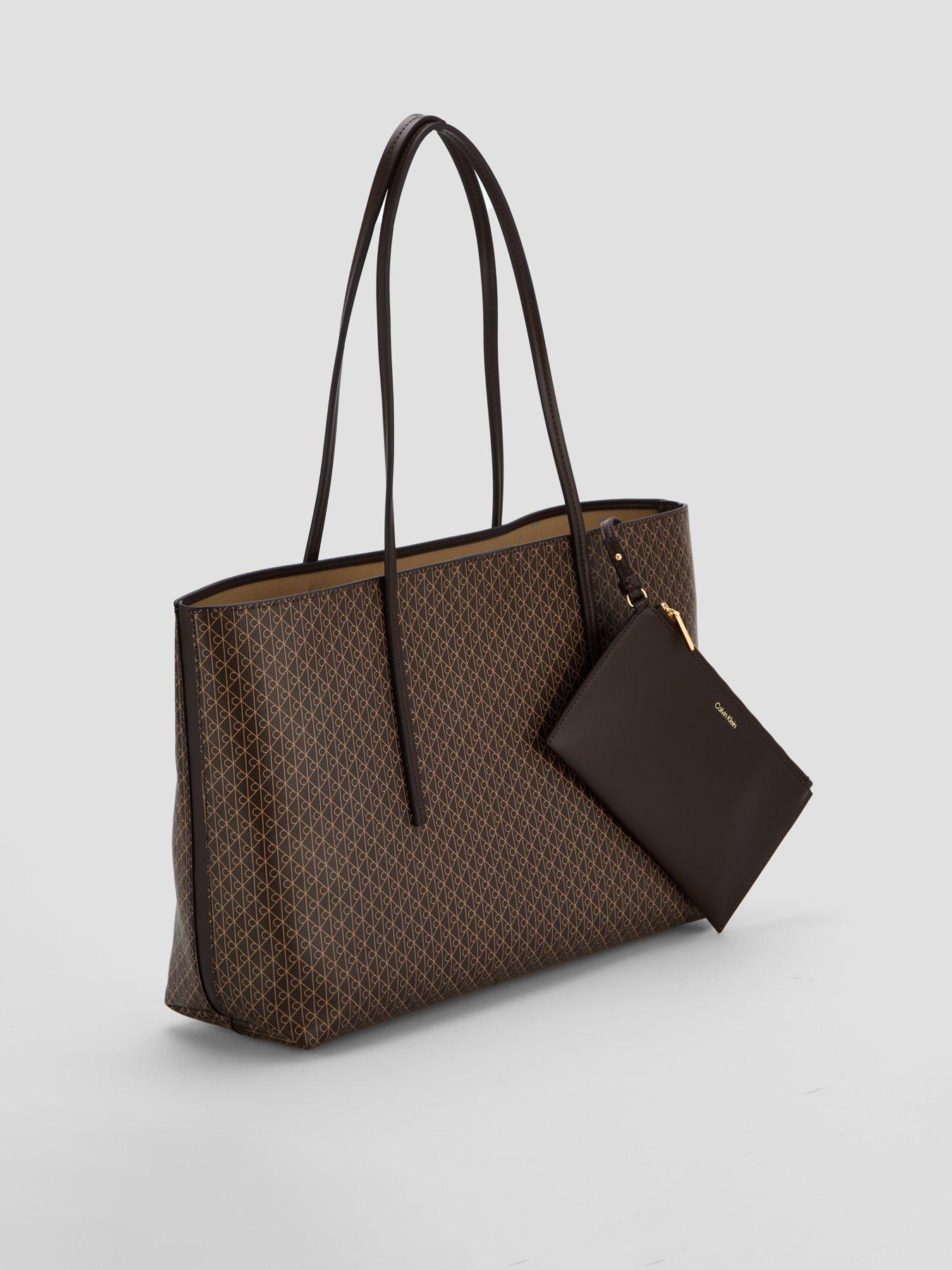 Image 2 of 6 of Calvin Klein Emblem Print Tote Bag With Pouch - Brown