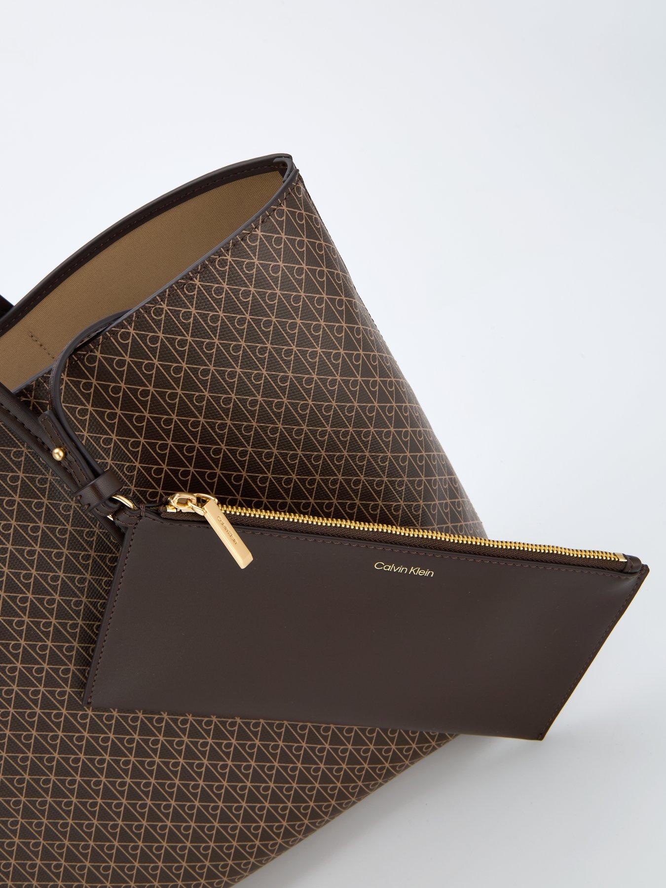 Image 3 of 6 of Calvin Klein Emblem Print Tote Bag With Pouch - Brown