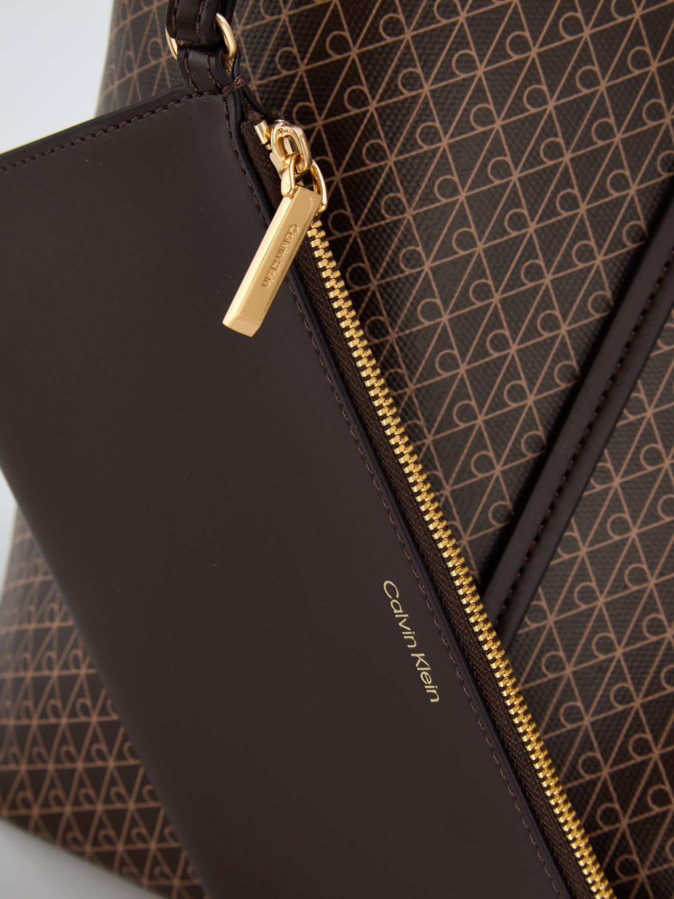 Image 4 of 6 of Calvin Klein Emblem Print Tote Bag With Pouch - Brown