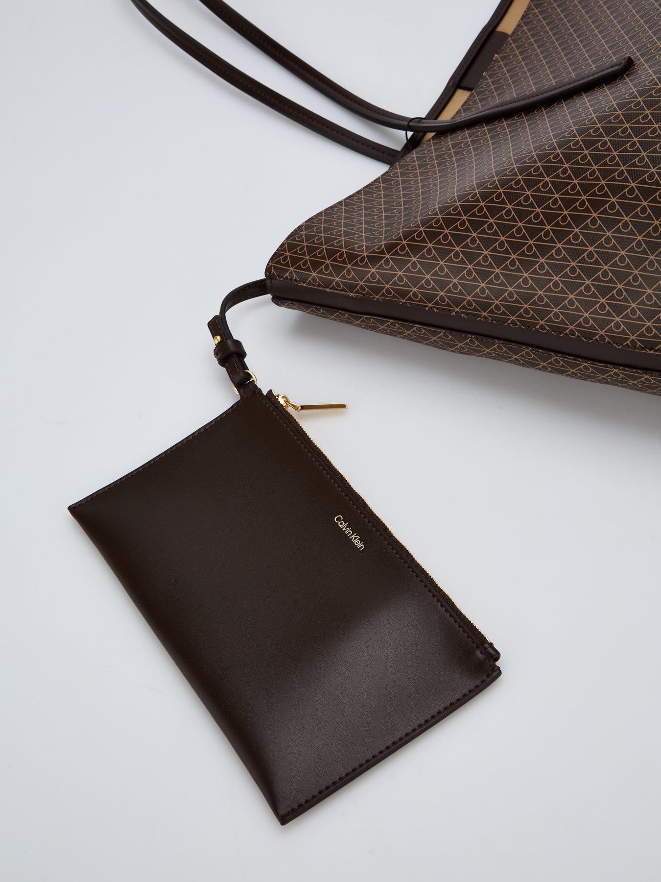 Image 5 of 6 of Calvin Klein Emblem Print Tote Bag With Pouch - Brown