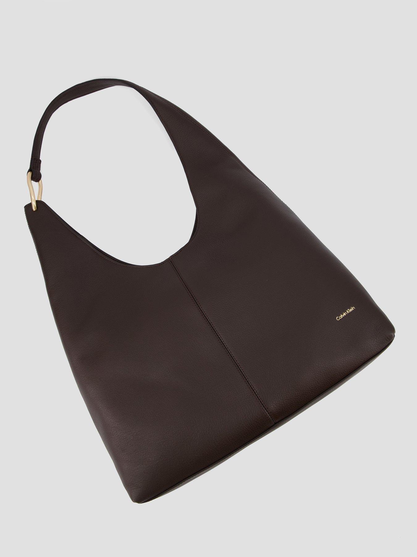 Image 2 of 4 of Calvin Klein Leather Asymmetric Slouch Bag - Brown