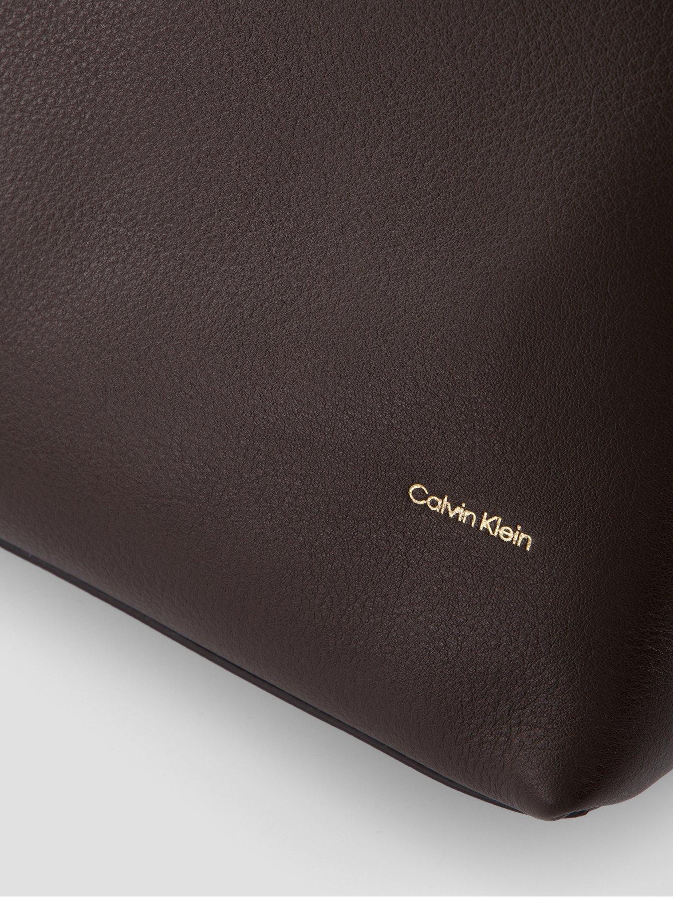 Image 3 of 4 of Calvin Klein Leather Asymmetric Slouch Bag - Brown
