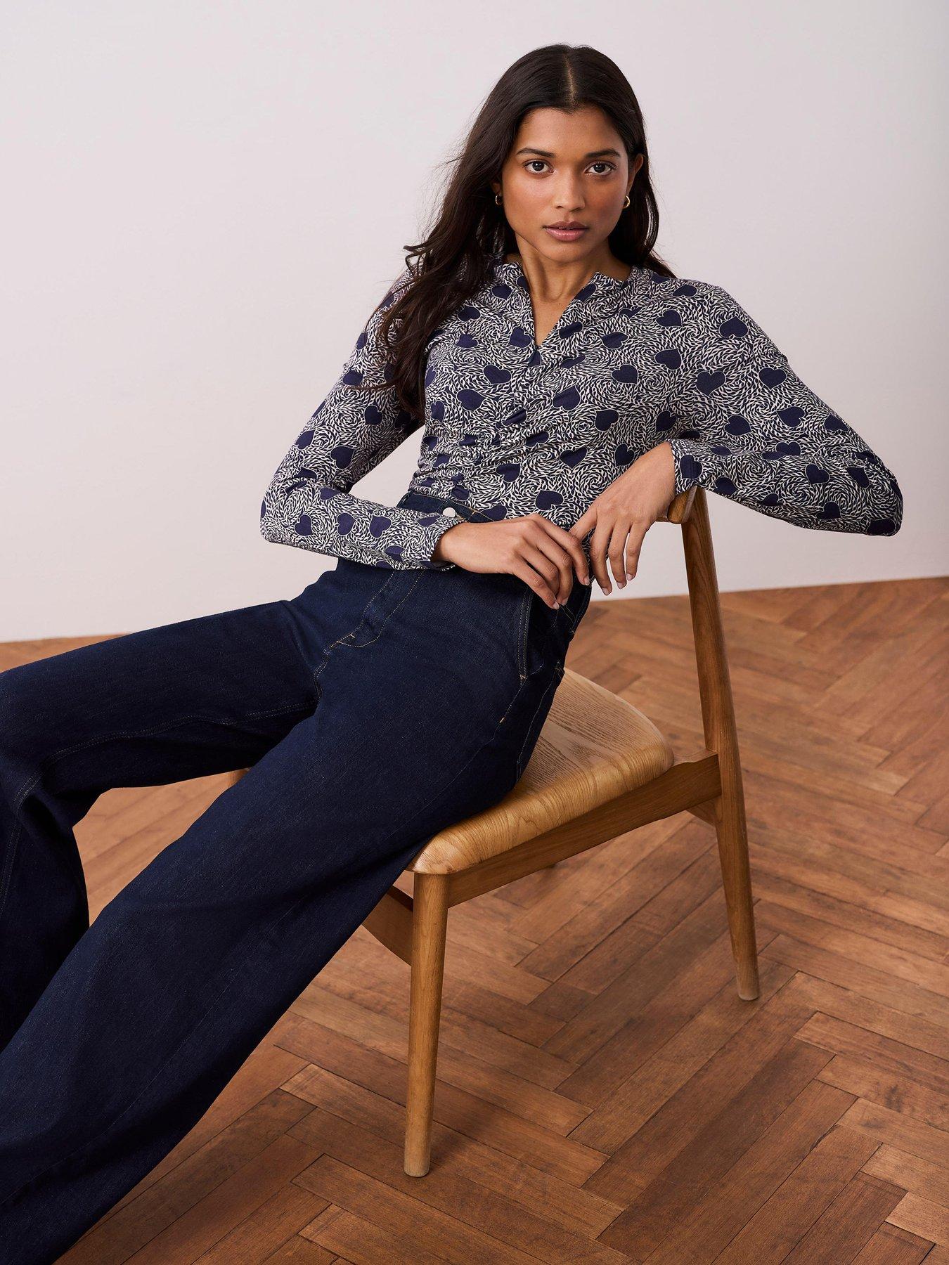  image of mint-velvet-heart-print-zip-top-navy