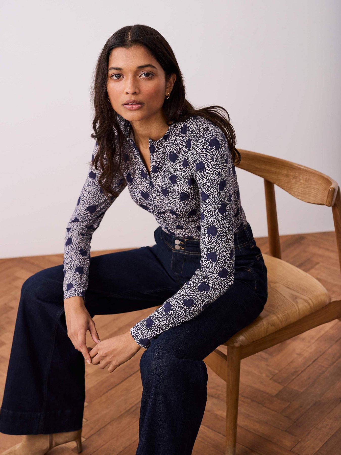  image of mint-velvet-heart-print-zip-top-navy