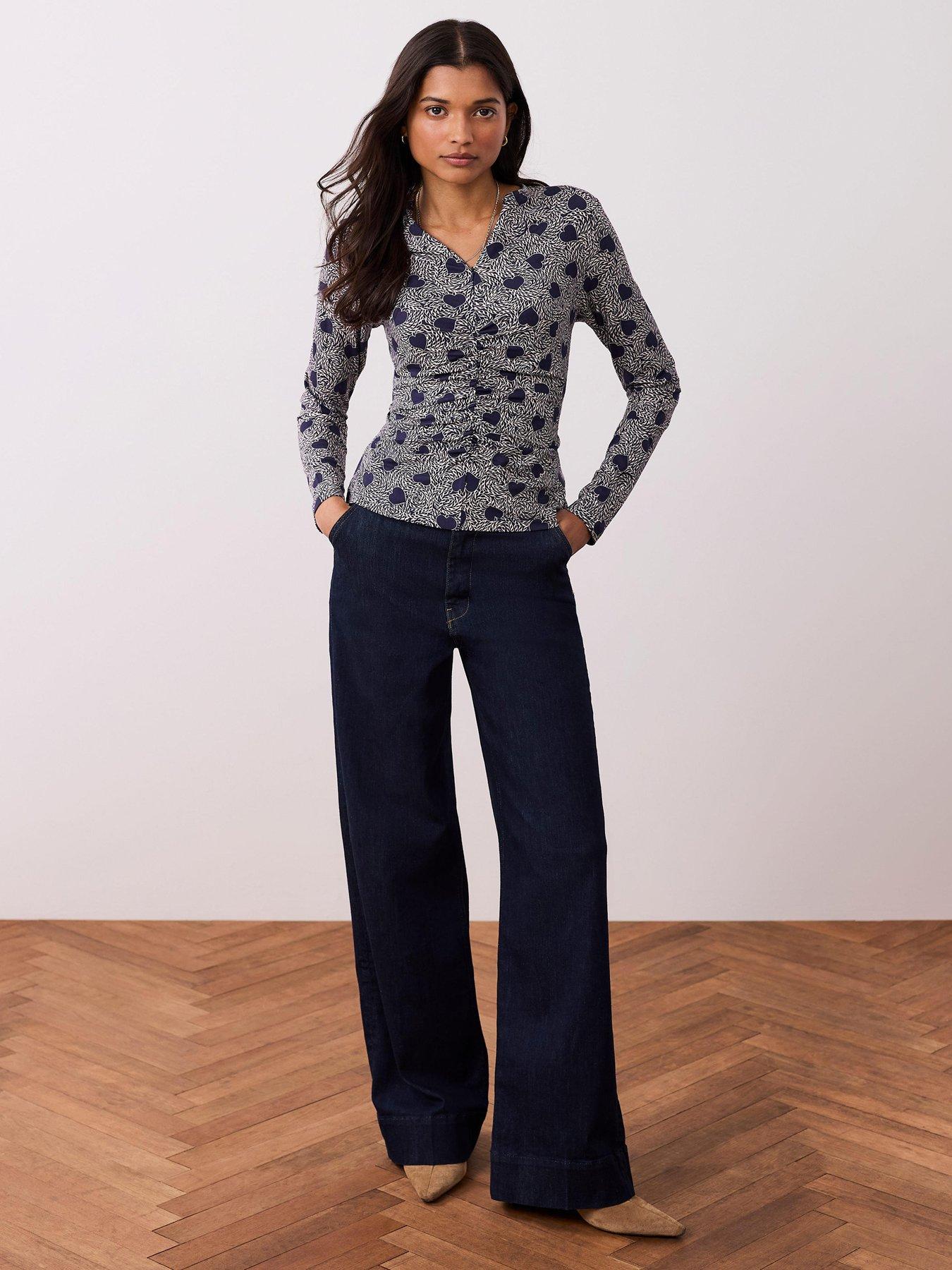  image of mint-velvet-heart-print-zip-top-navy