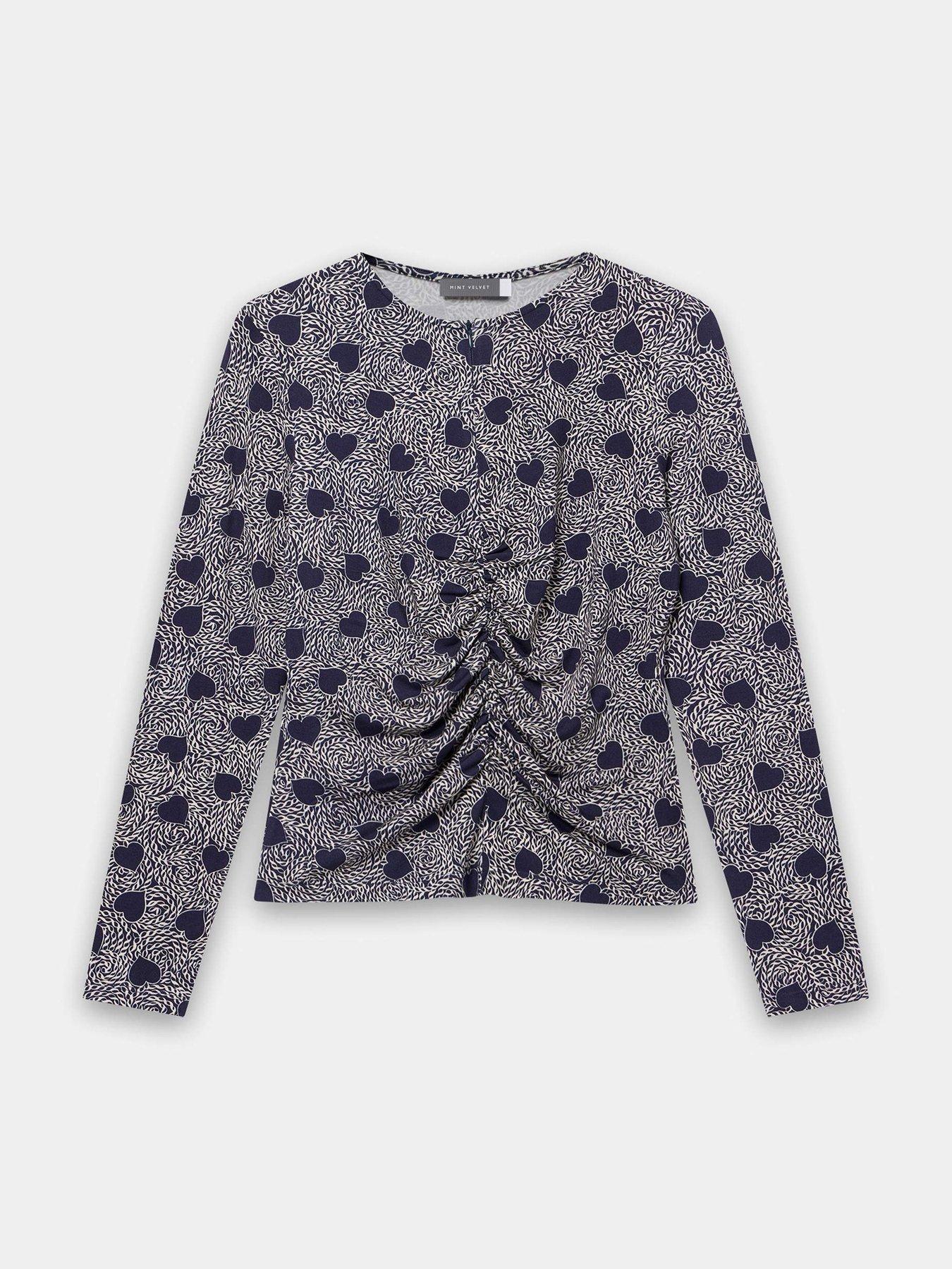  image of mint-velvet-heart-print-zip-top-navy