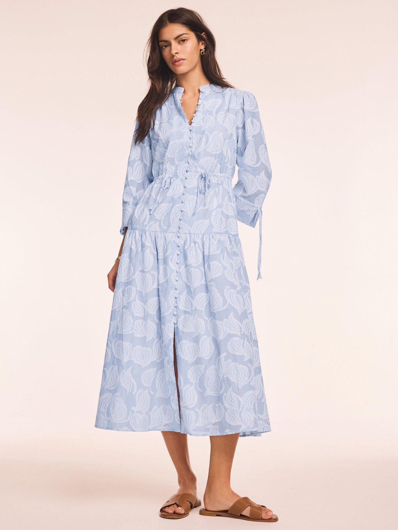 Mint Velvet Floral Stripe Shirt Dress - Blue