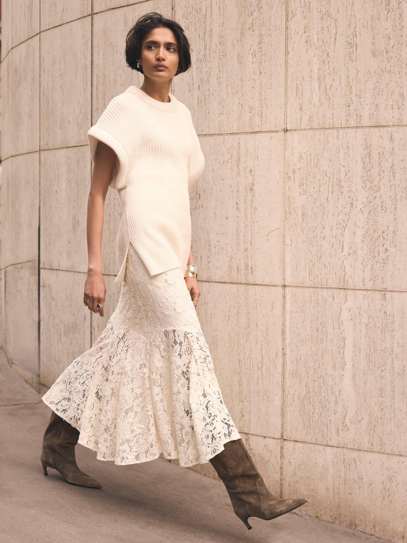 Mint Velvet Lace Sheer Midi Skirt - Cream