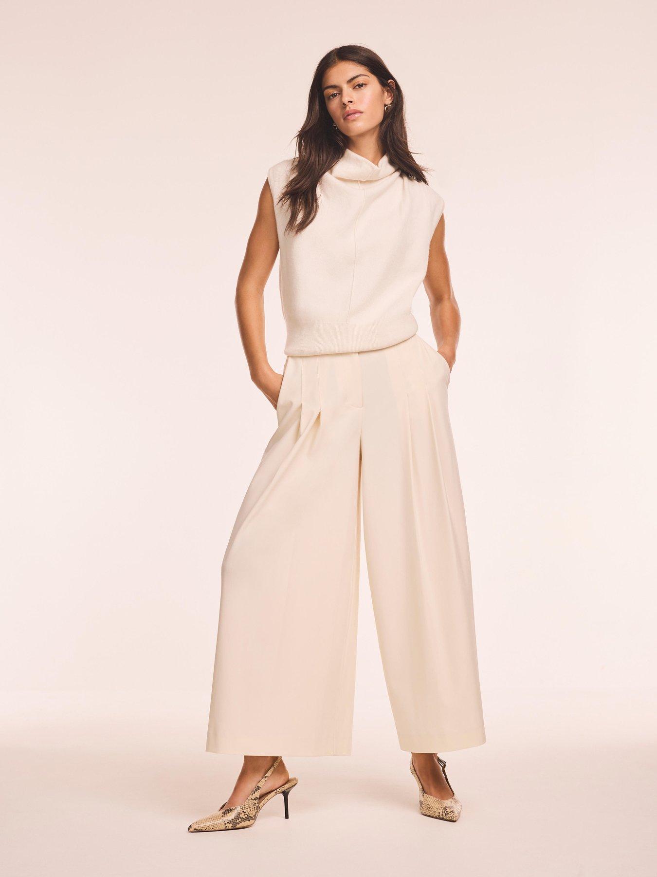 Mint Velvet Pleat Crop Wide Trouser - Stone