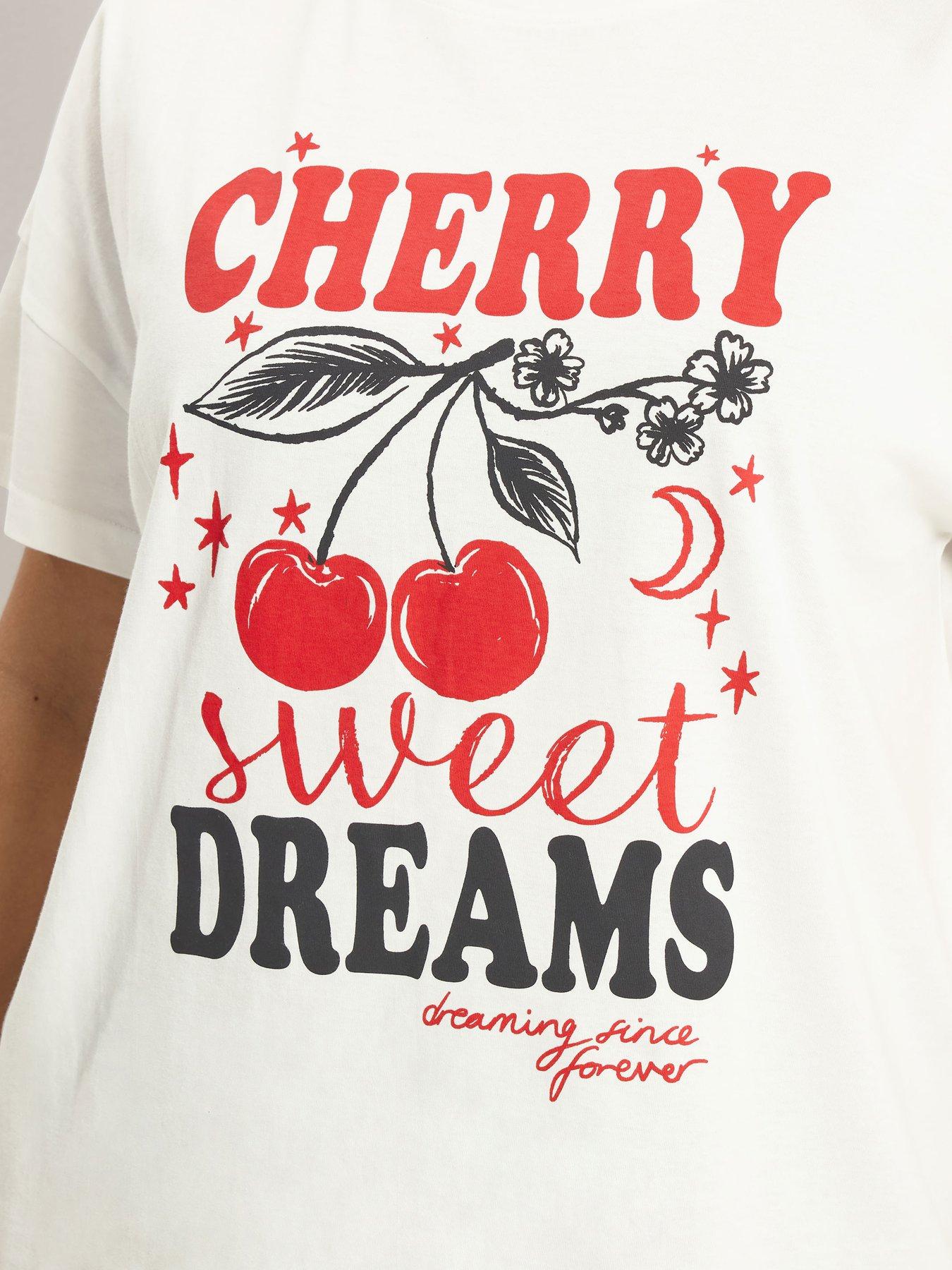 Image 4 of 5 of Yours Curve Cherry Animal Shorts Pyjama Set - White