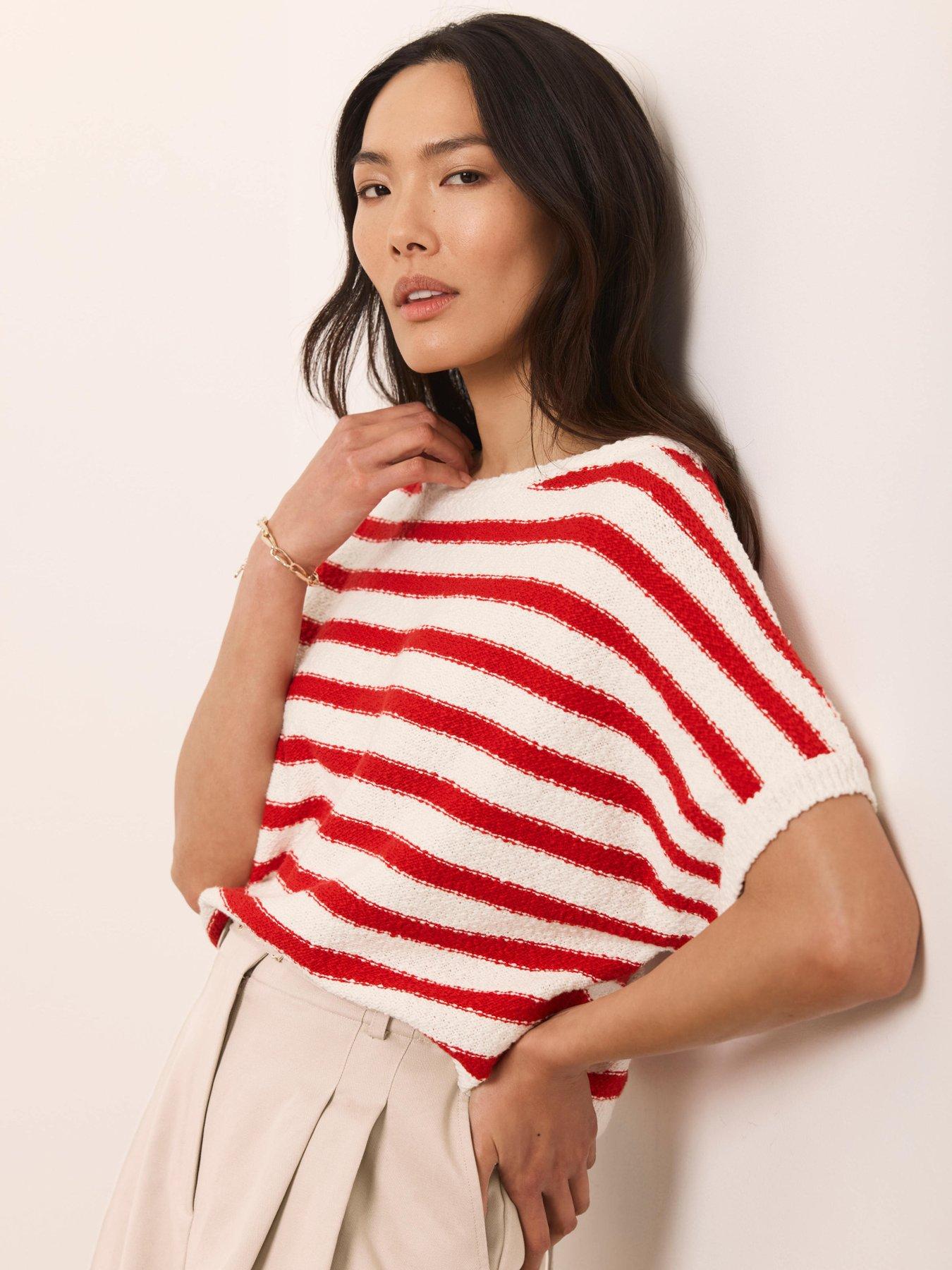 front image of mint-velvet-stripe-knit-textured-top-red