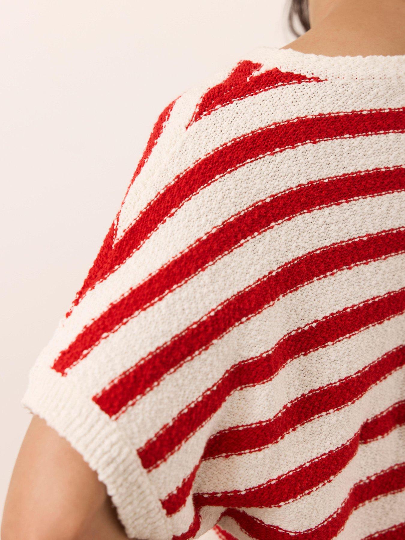  image of mint-velvet-stripe-knit-textured-top-red
