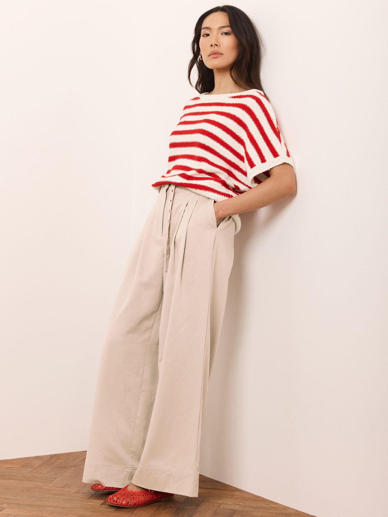  image of mint-velvet-stripe-knit-textured-top-red