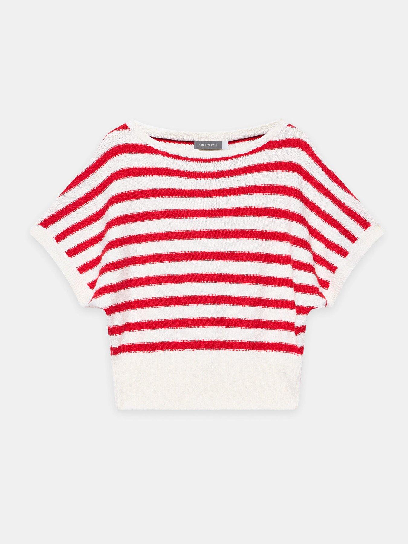  image of mint-velvet-stripe-knit-textured-top-red
