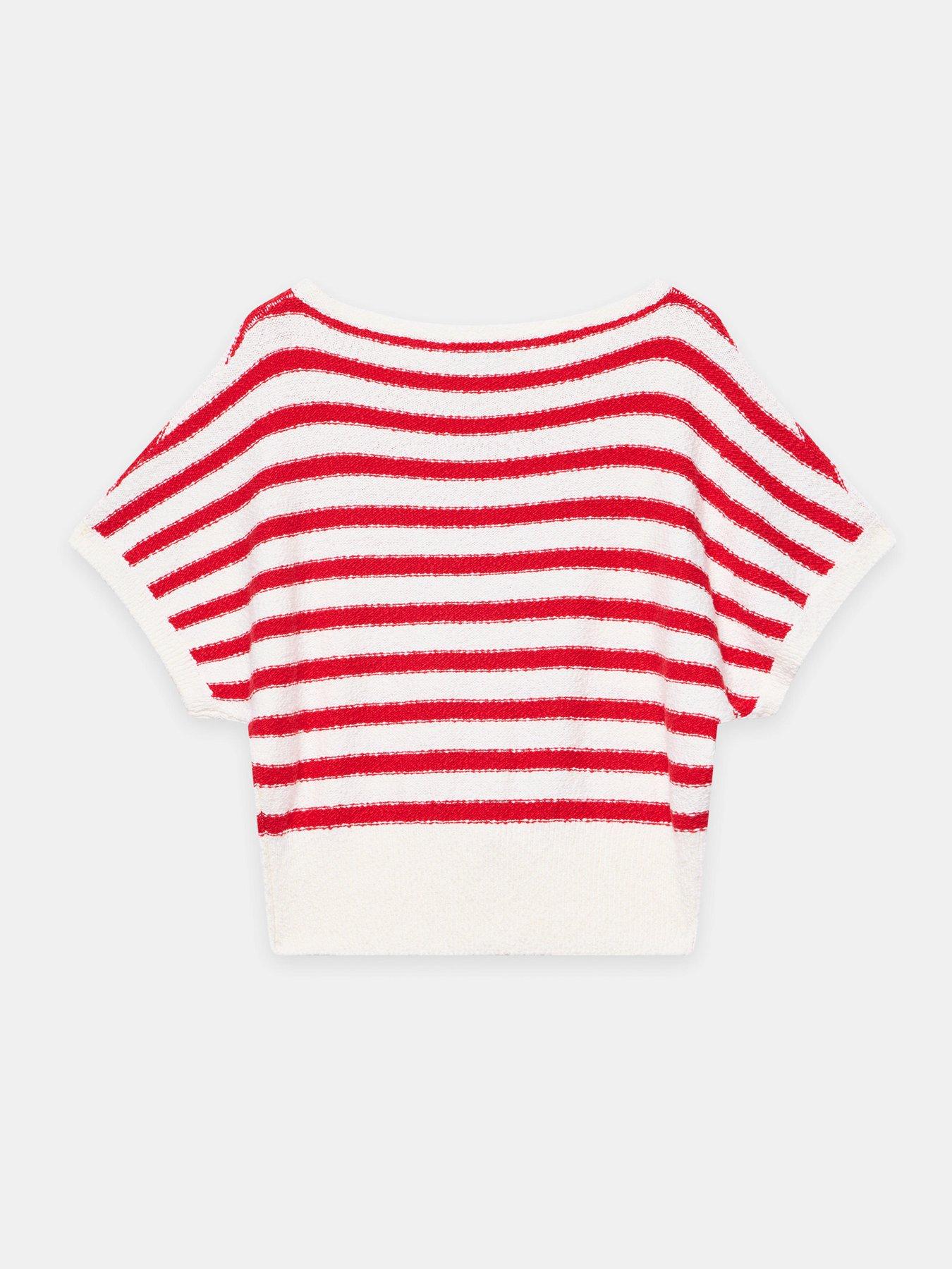  image of mint-velvet-stripe-knit-textured-top-red