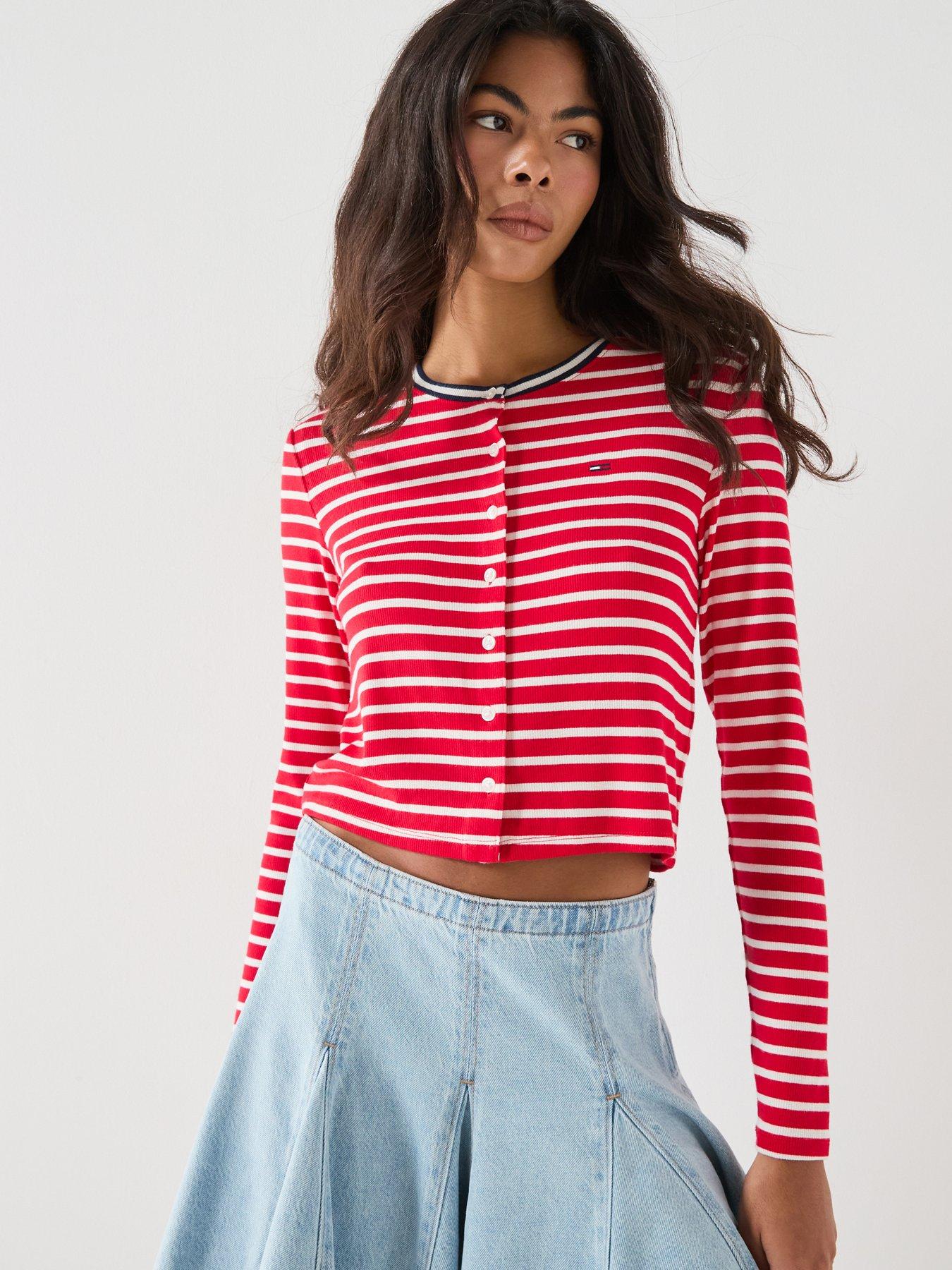 Tommy Jeans Slim Jersey Cardigan - Amaryllis Red/Stripe