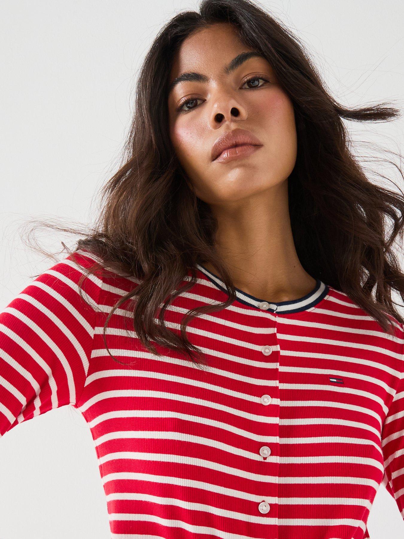 Image 4 of 6 of Tommy Jeans Slim Jersey Cardigan - Red