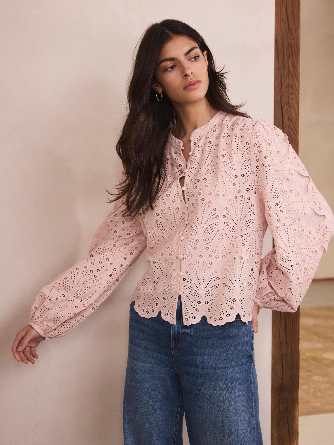 Image 2 of 6 of Mint Velvet Shell Broderie Blouse - Pink