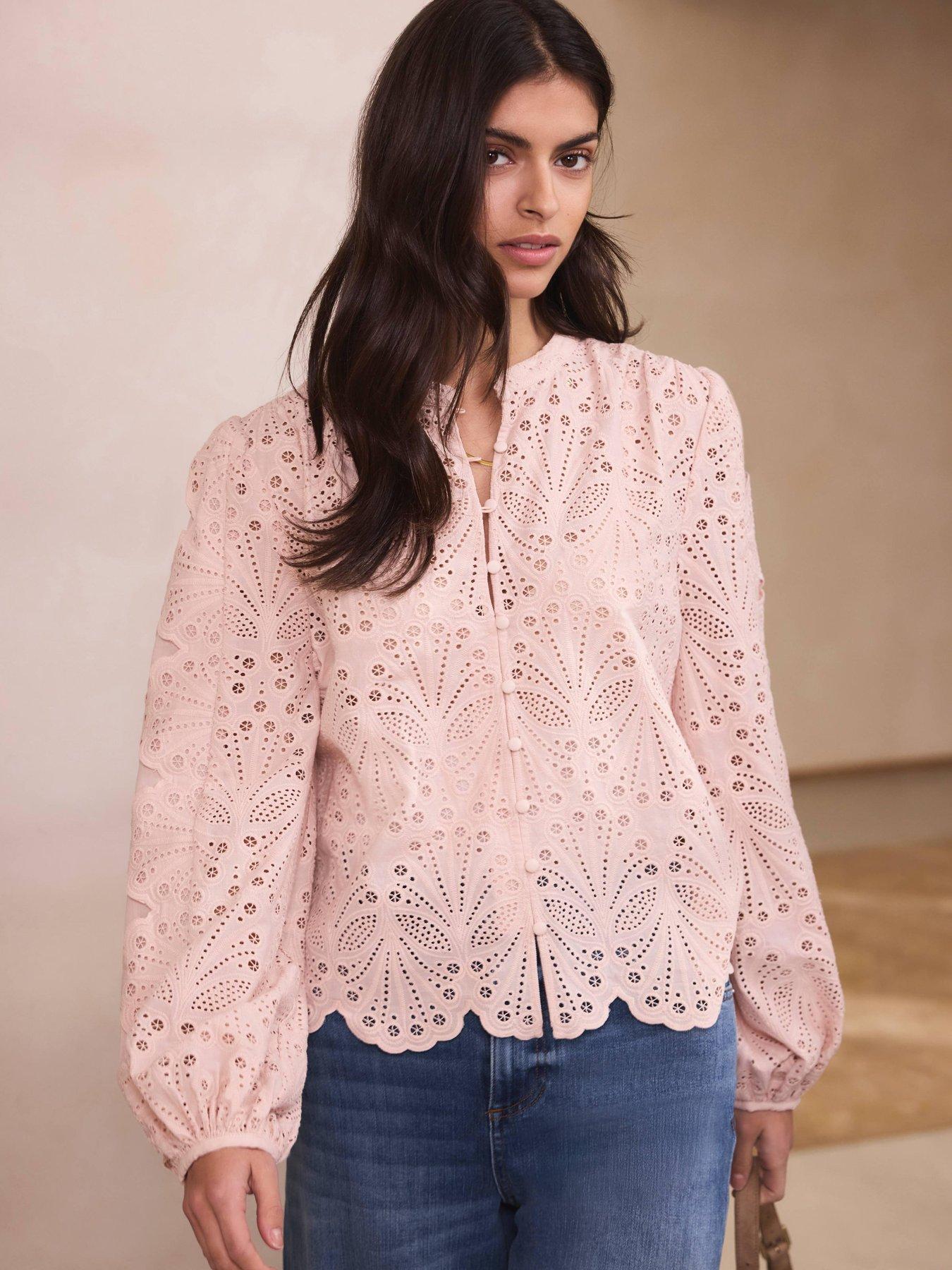 Image 4 of 6 of Mint Velvet Shell Broderie Blouse - Pink