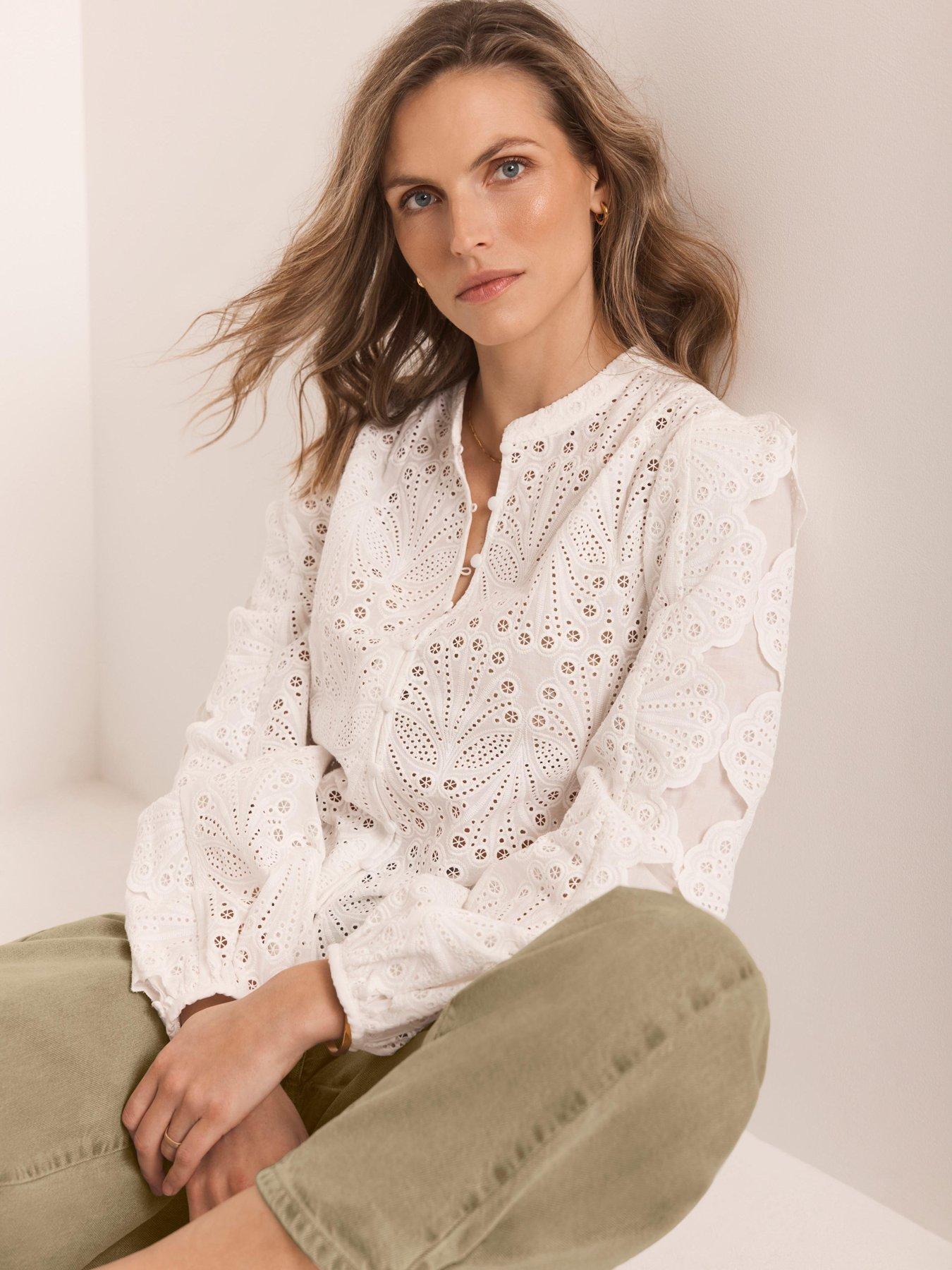 Image 2 of 6 of Mint Velvet Ivory Shell Broderie Blouse - White
