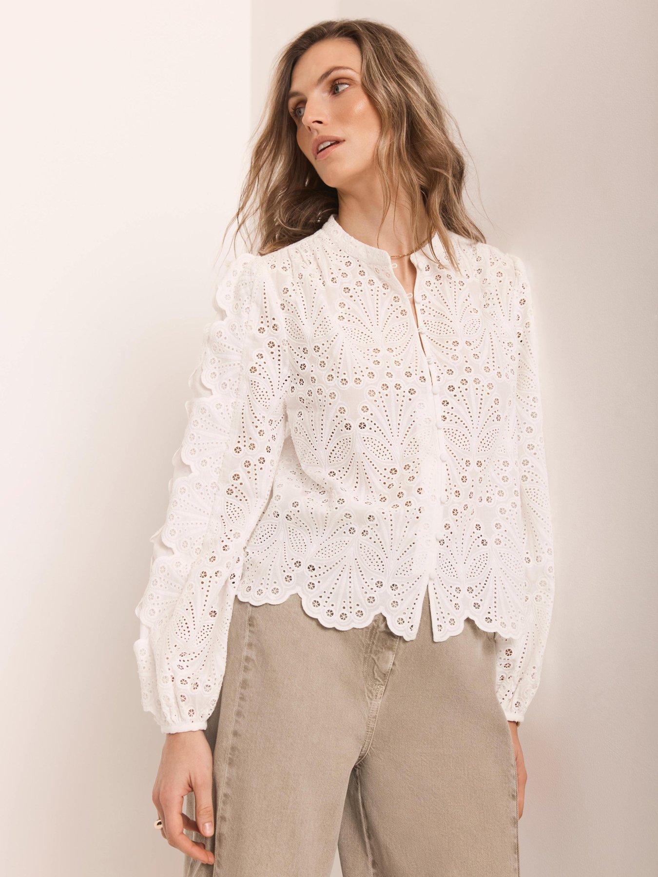 Image 3 of 6 of Mint Velvet Ivory Shell Broderie Blouse - White