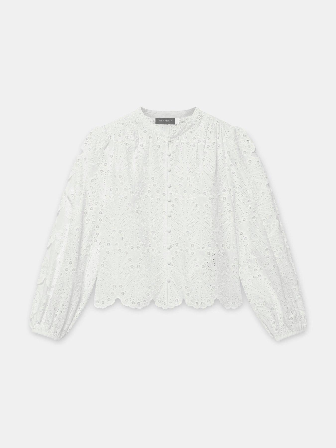 Image 5 of 6 of Mint Velvet Ivory Shell Broderie Blouse - White