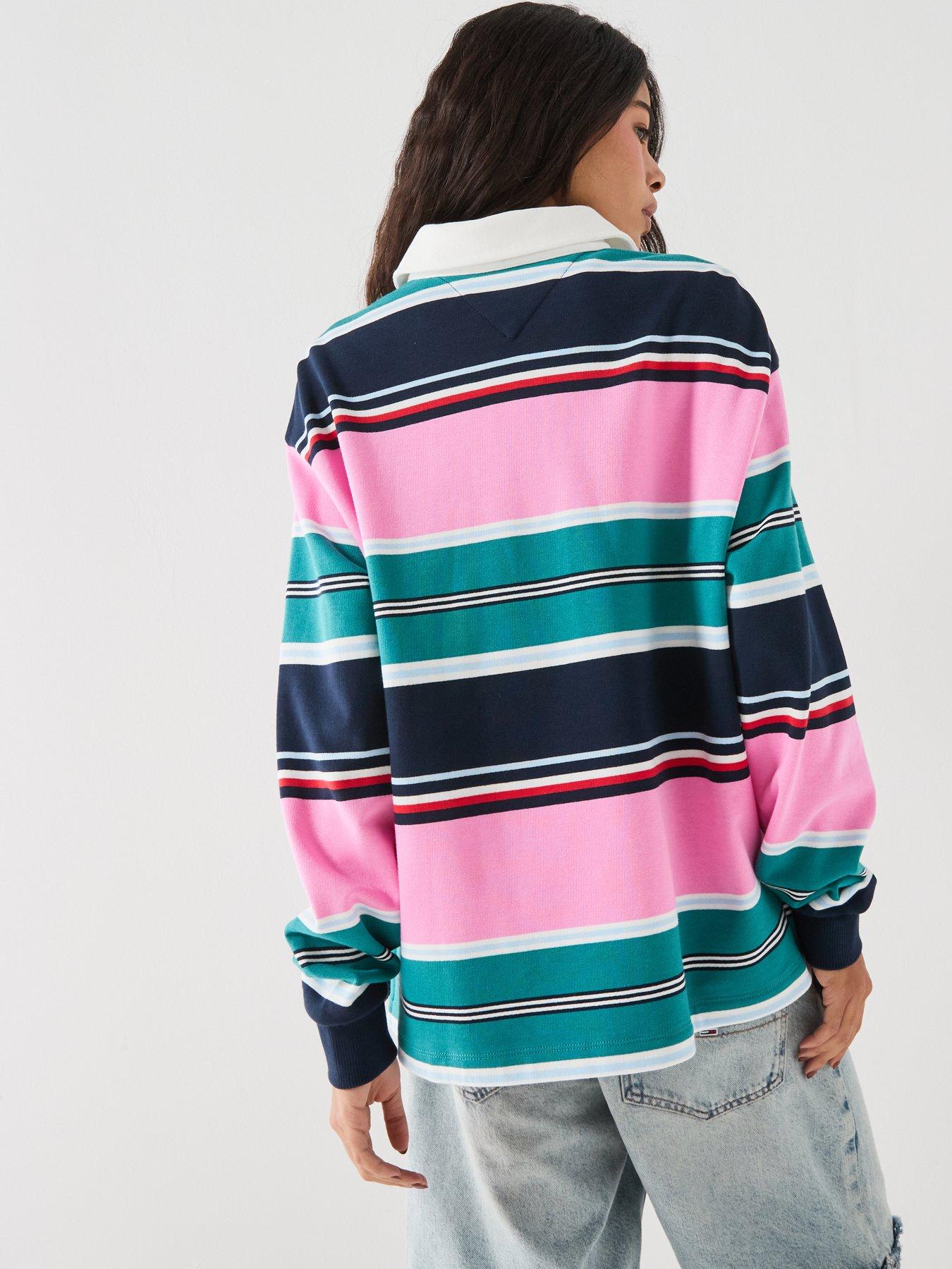Image 2 of 6 of Tommy Jeans Mixed Stripe Relaxed Rugby Shirt - Pink