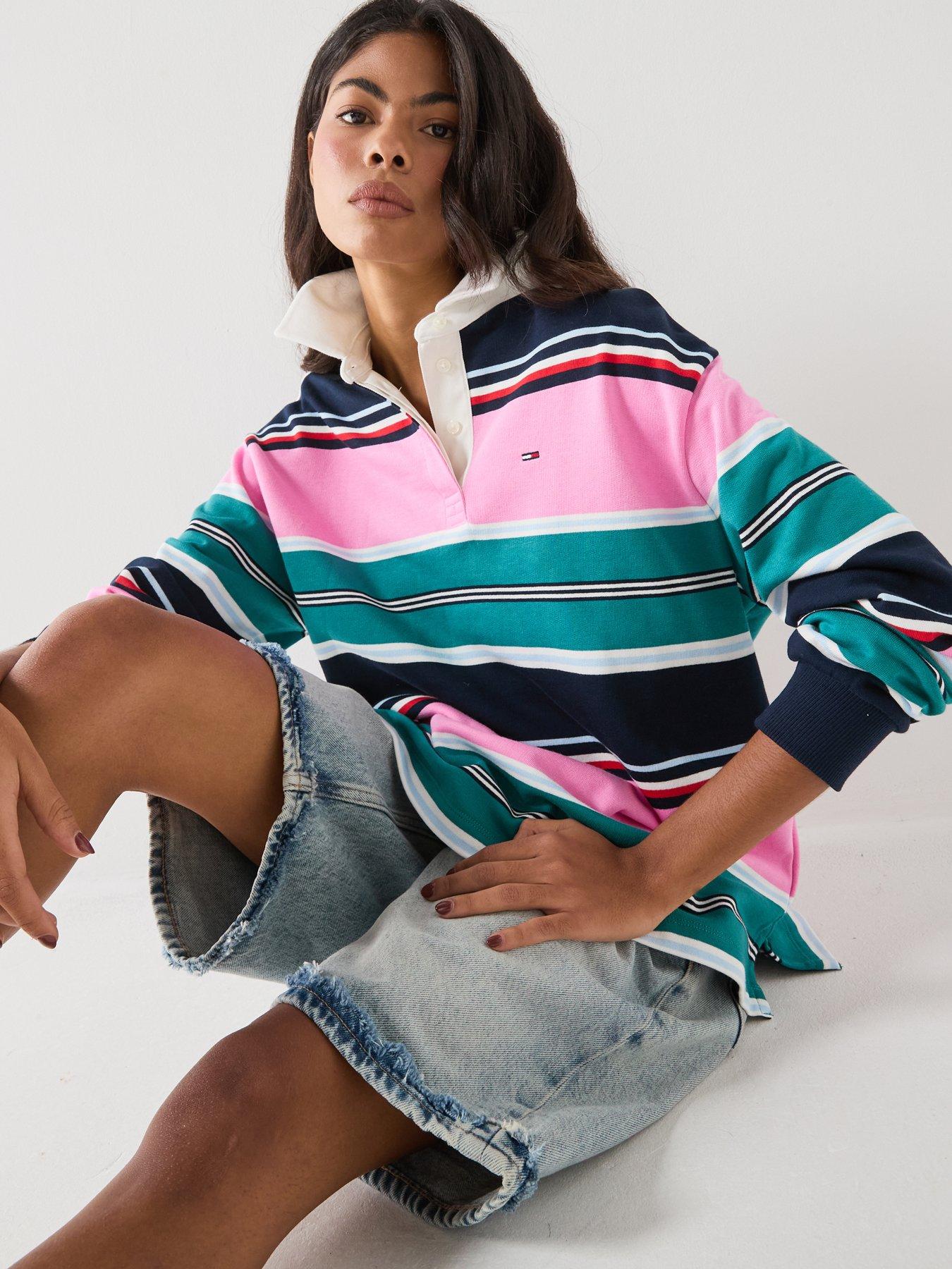 Image 5 of 6 of Tommy Jeans Mixed Stripe Relaxed Rugby Shirt - Pink
