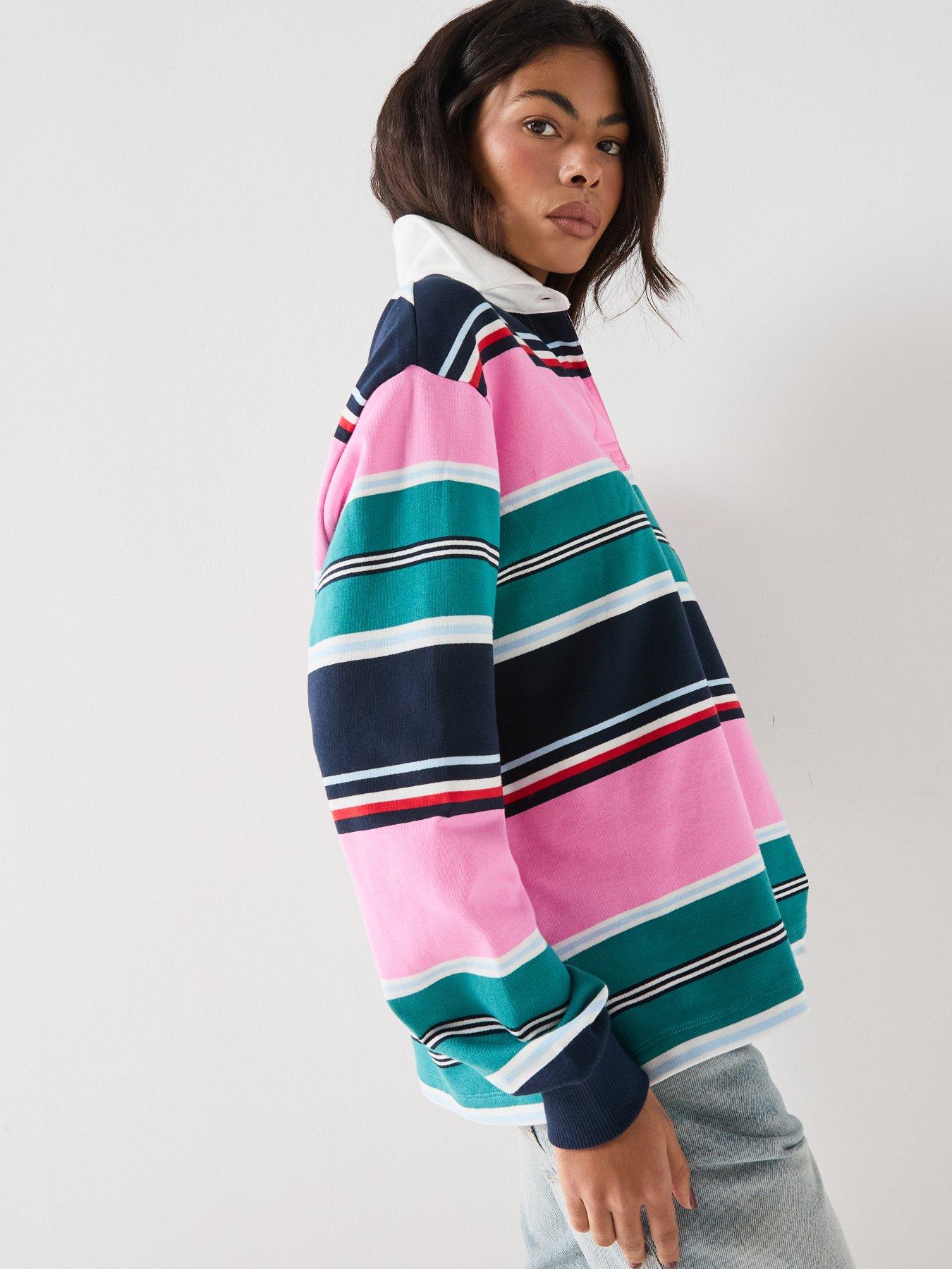 Image 6 of 6 of Tommy Jeans Mixed Stripe Relaxed Rugby Shirt - Pink
