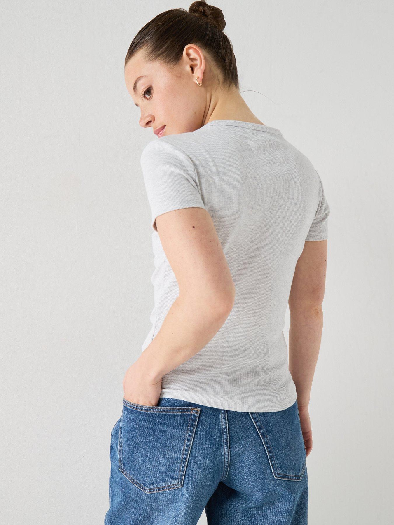Image 2 of 5 of Tommy Jeans Ribbed Slim Crew Neck T-shirt - Silver Grey