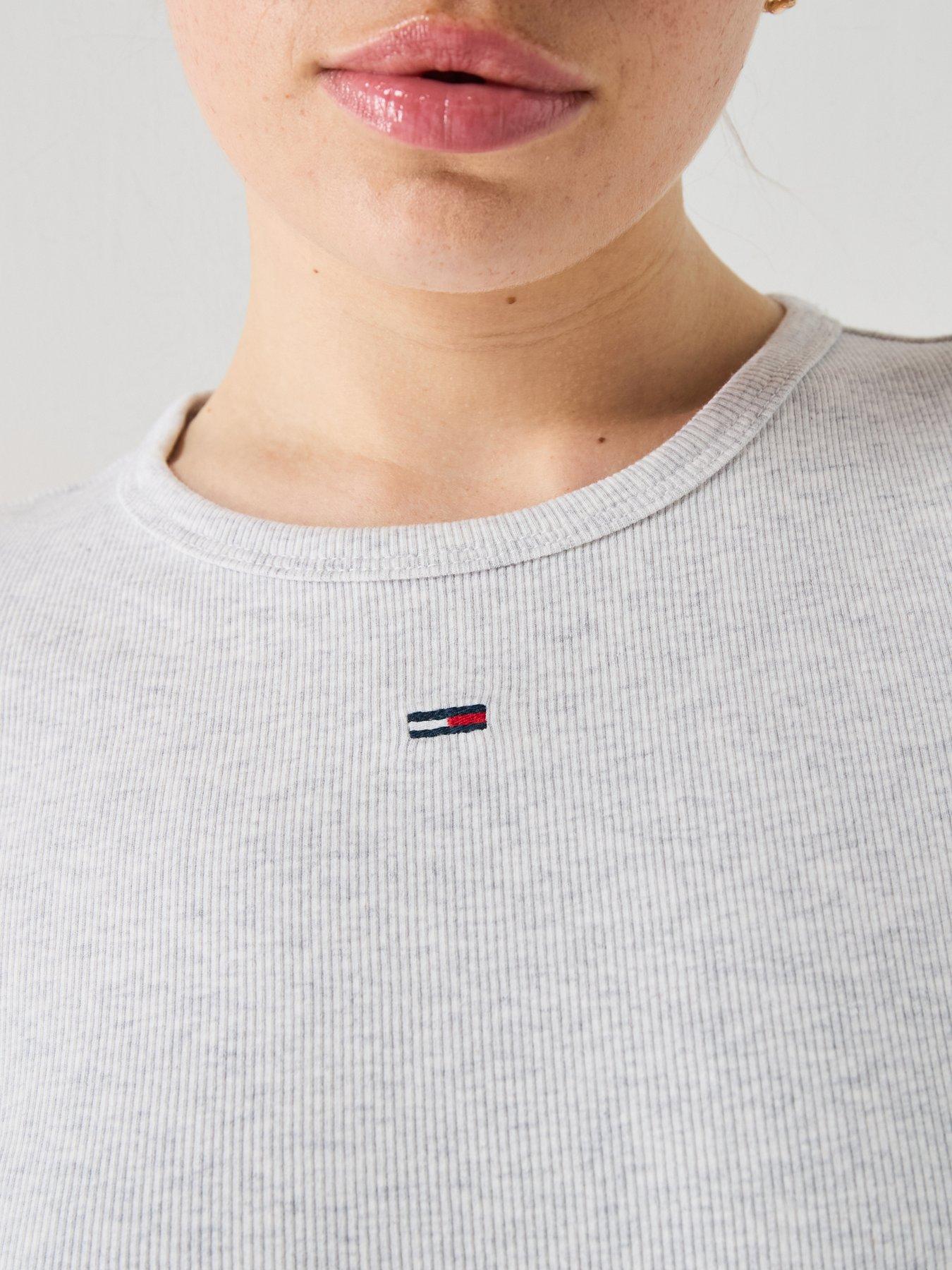Image 4 of 5 of Tommy Jeans Ribbed Slim Crew Neck T-shirt - Silver Grey
